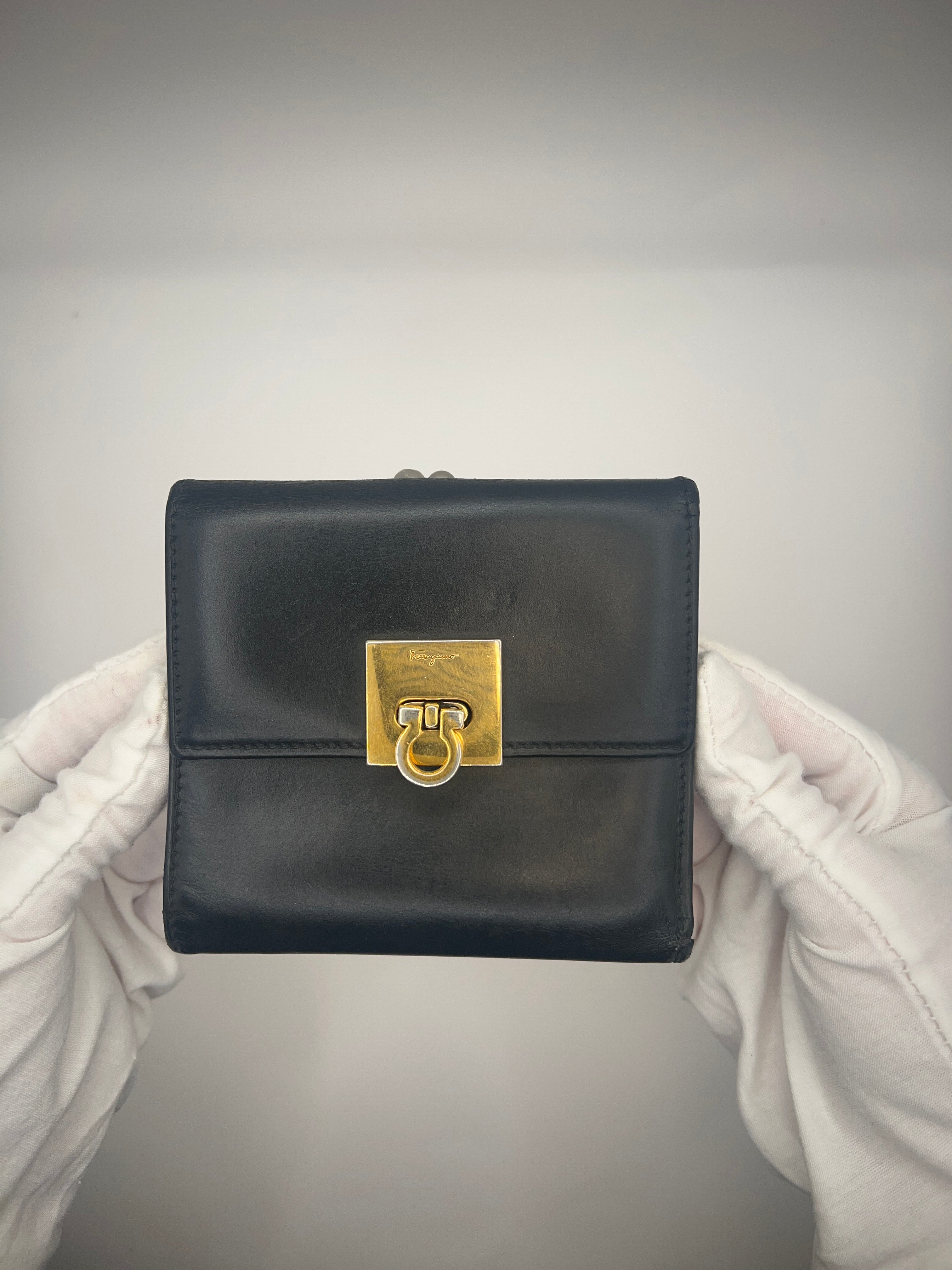Salvatore Ferragamo Black Leather Gancini Wallet
