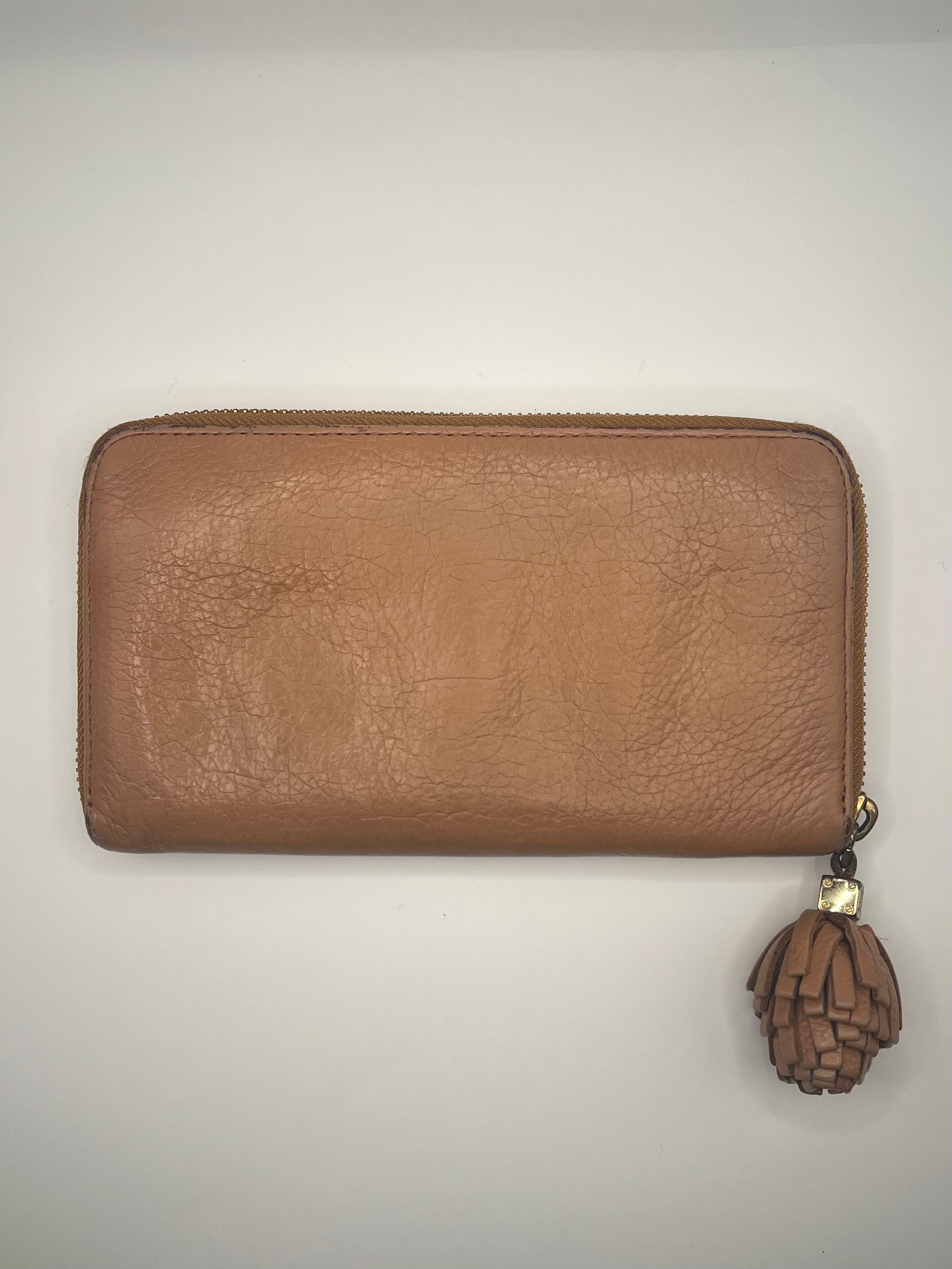 Tory Burch Pebbled Leather Tassel Zip Wallet