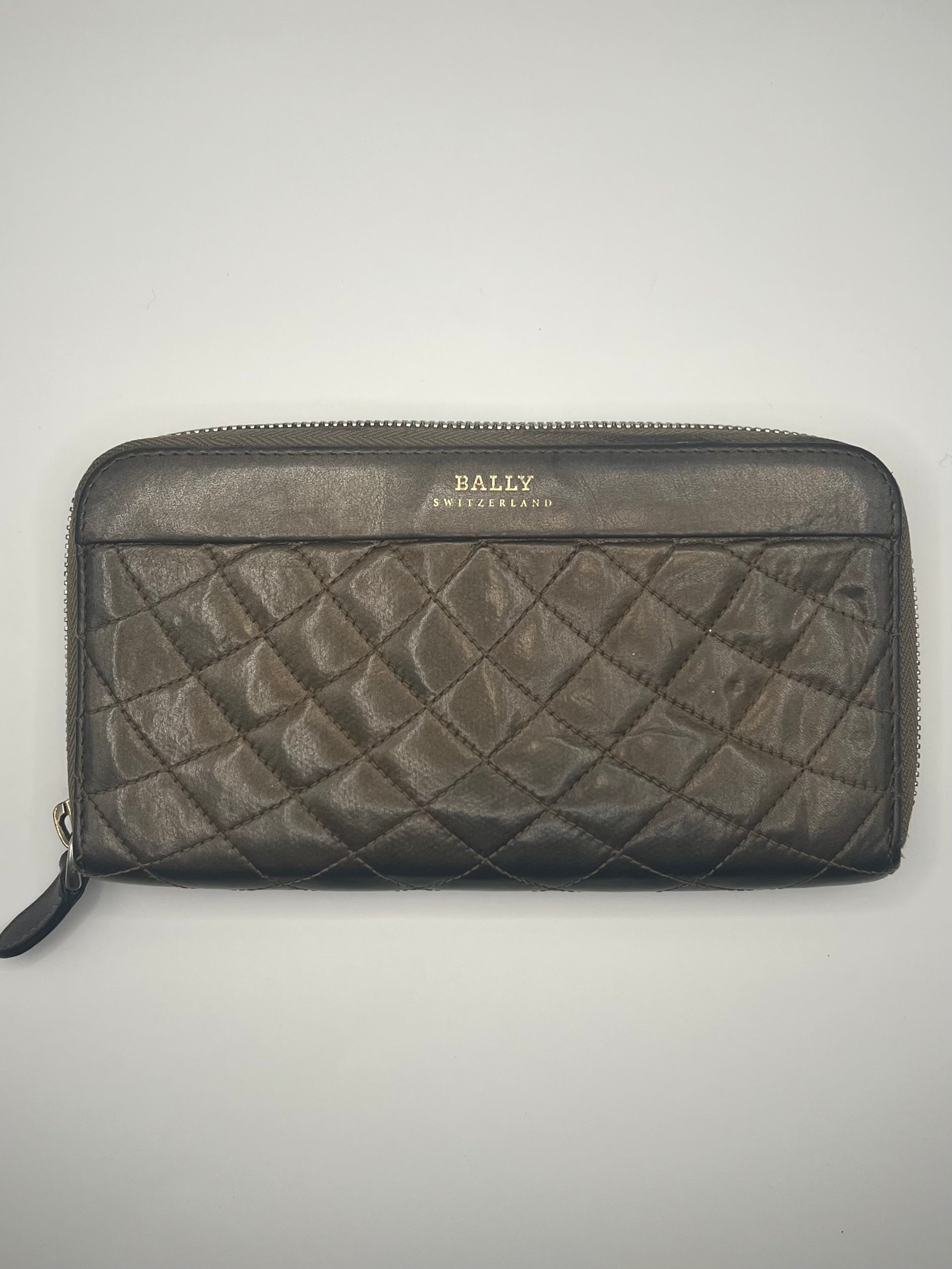 Bally Quilted Leather Zip Wallet (Brown)