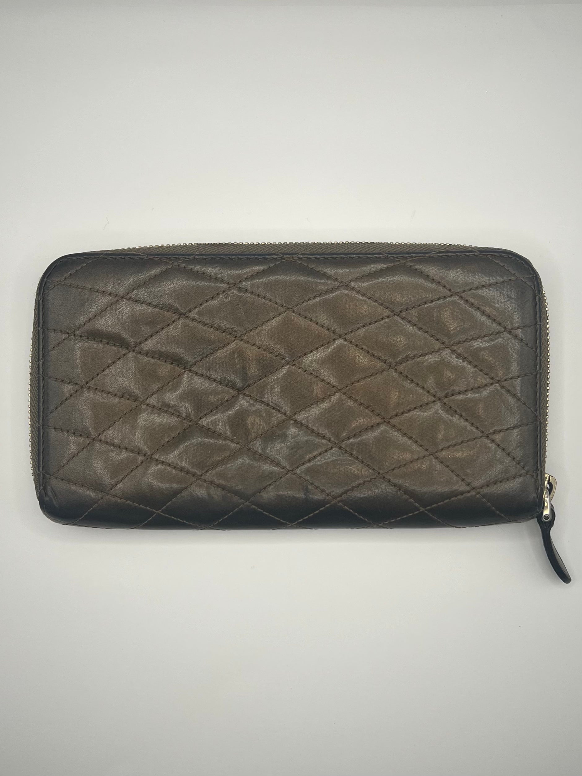 Bally Quilted Leather Zip Wallet (Brown)