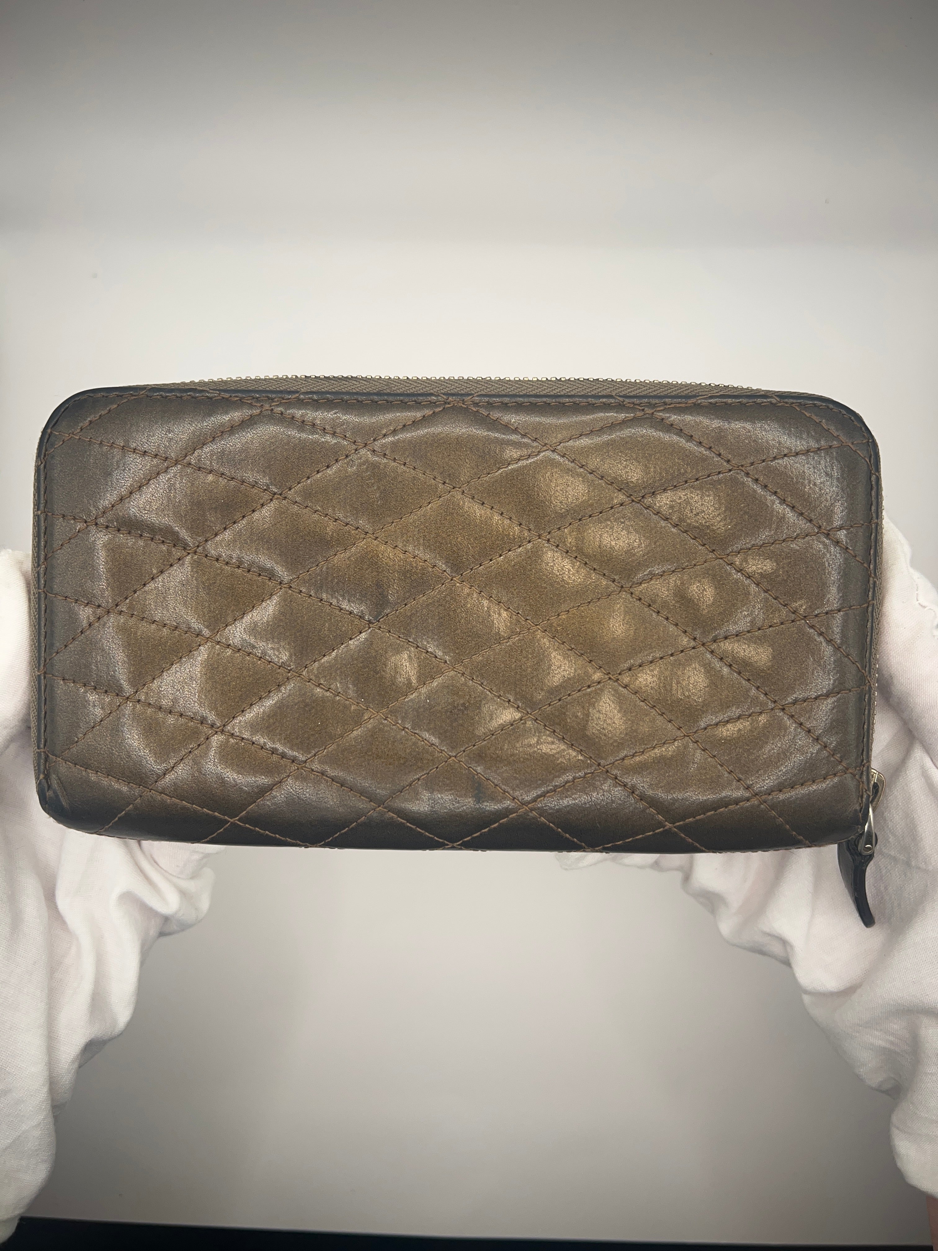 Bally Quilted Leather Zip Wallet (Brown)