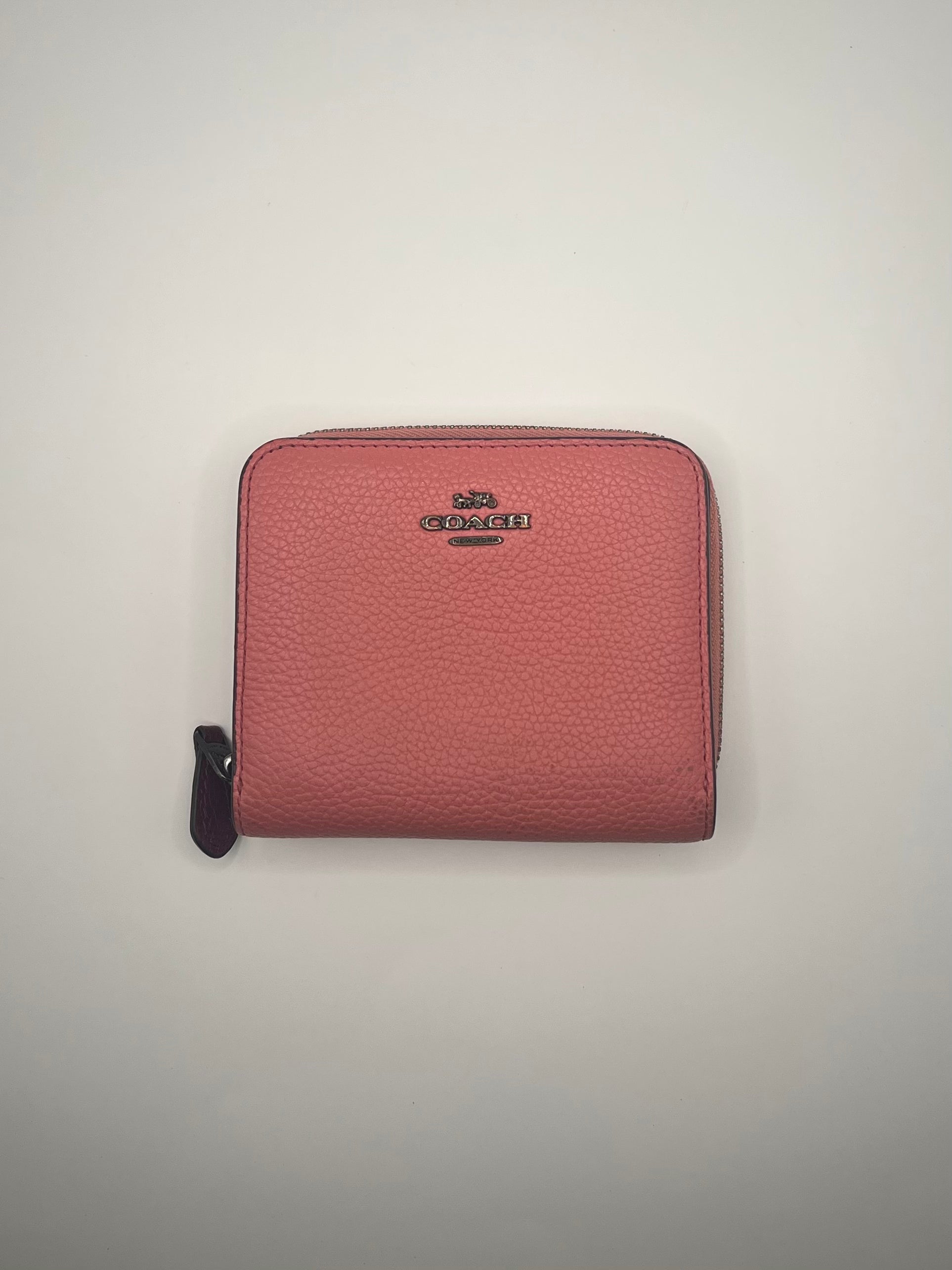 Coach Small Zip Around Pink Pebbled Leather Wallet