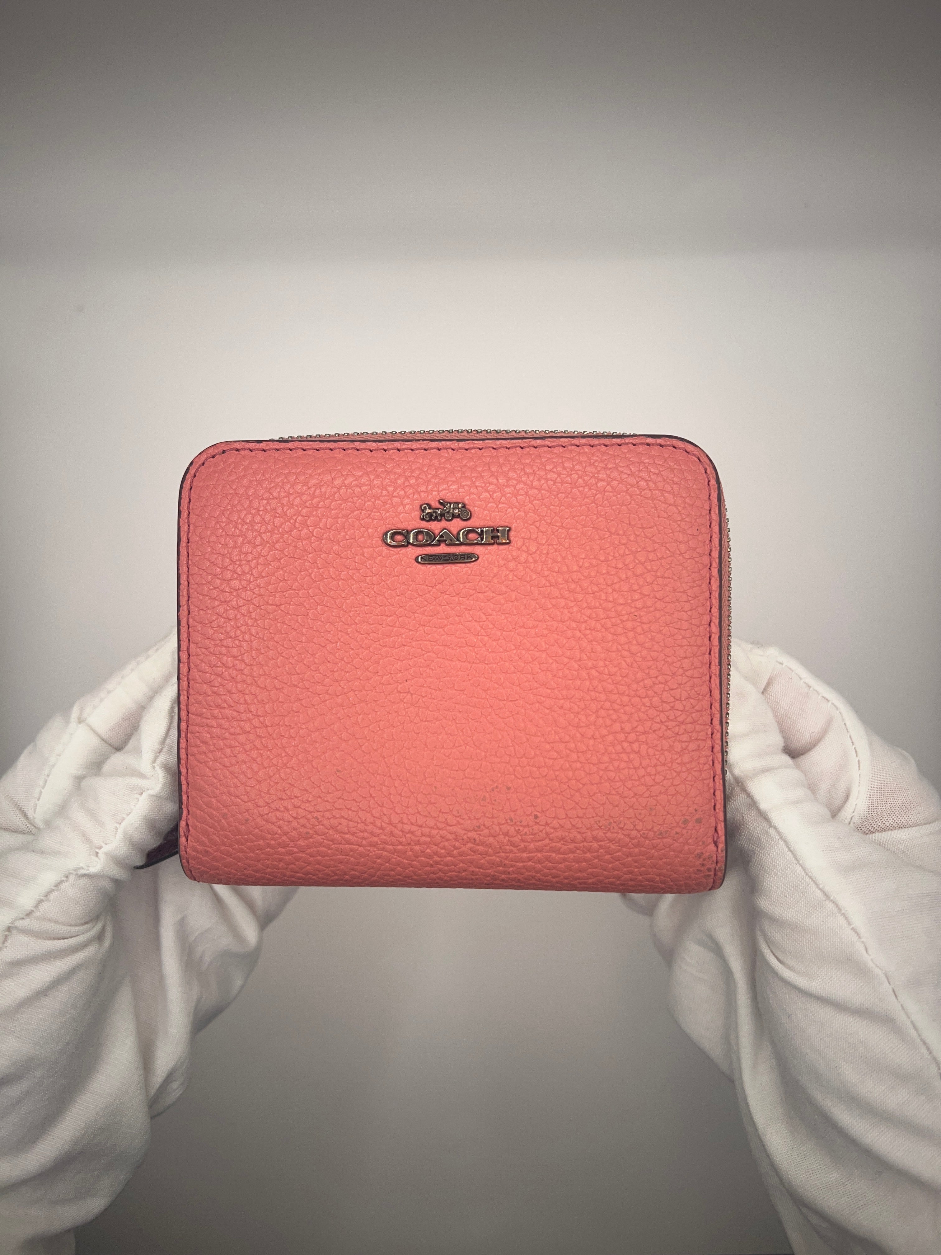 Coach Small Zip Around Pink Pebbled Leather Wallet