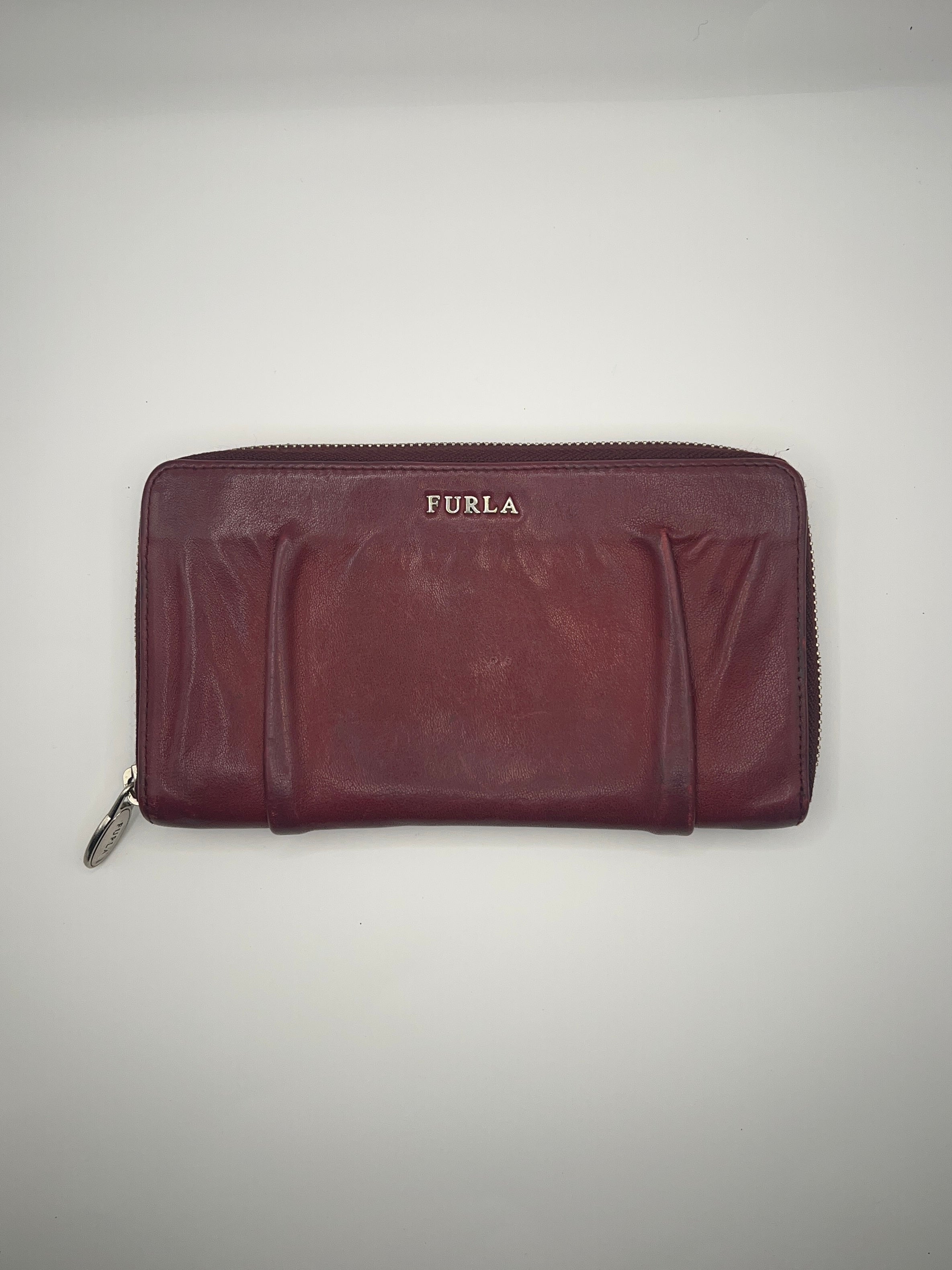 Furla Deep Red Leather Continental Zip Wallet