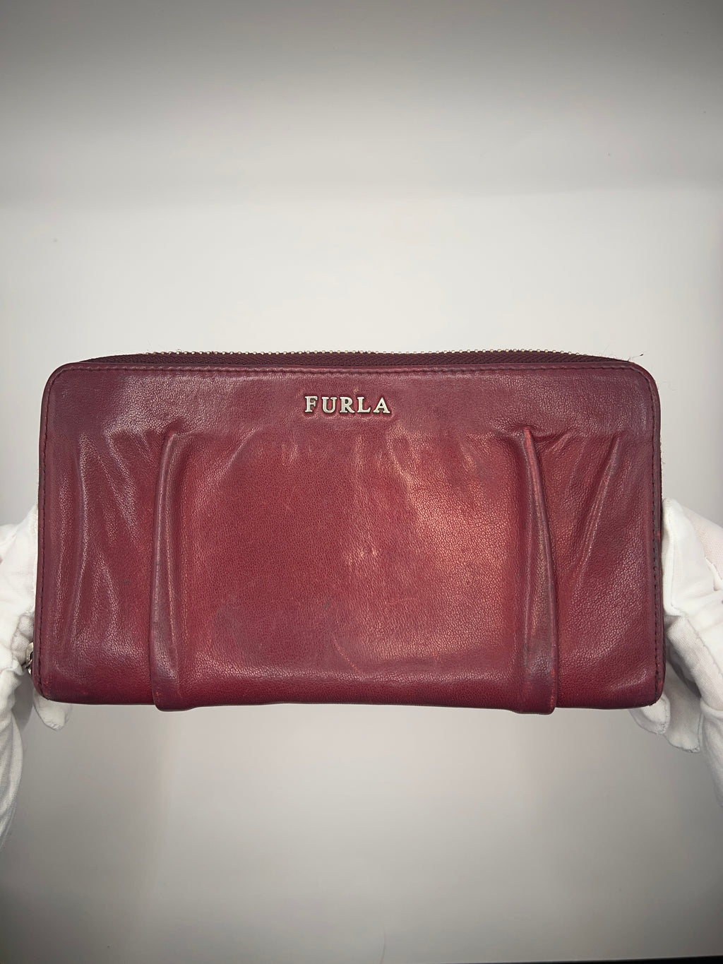Furla Deep Red Leather Continental Zip Wallet