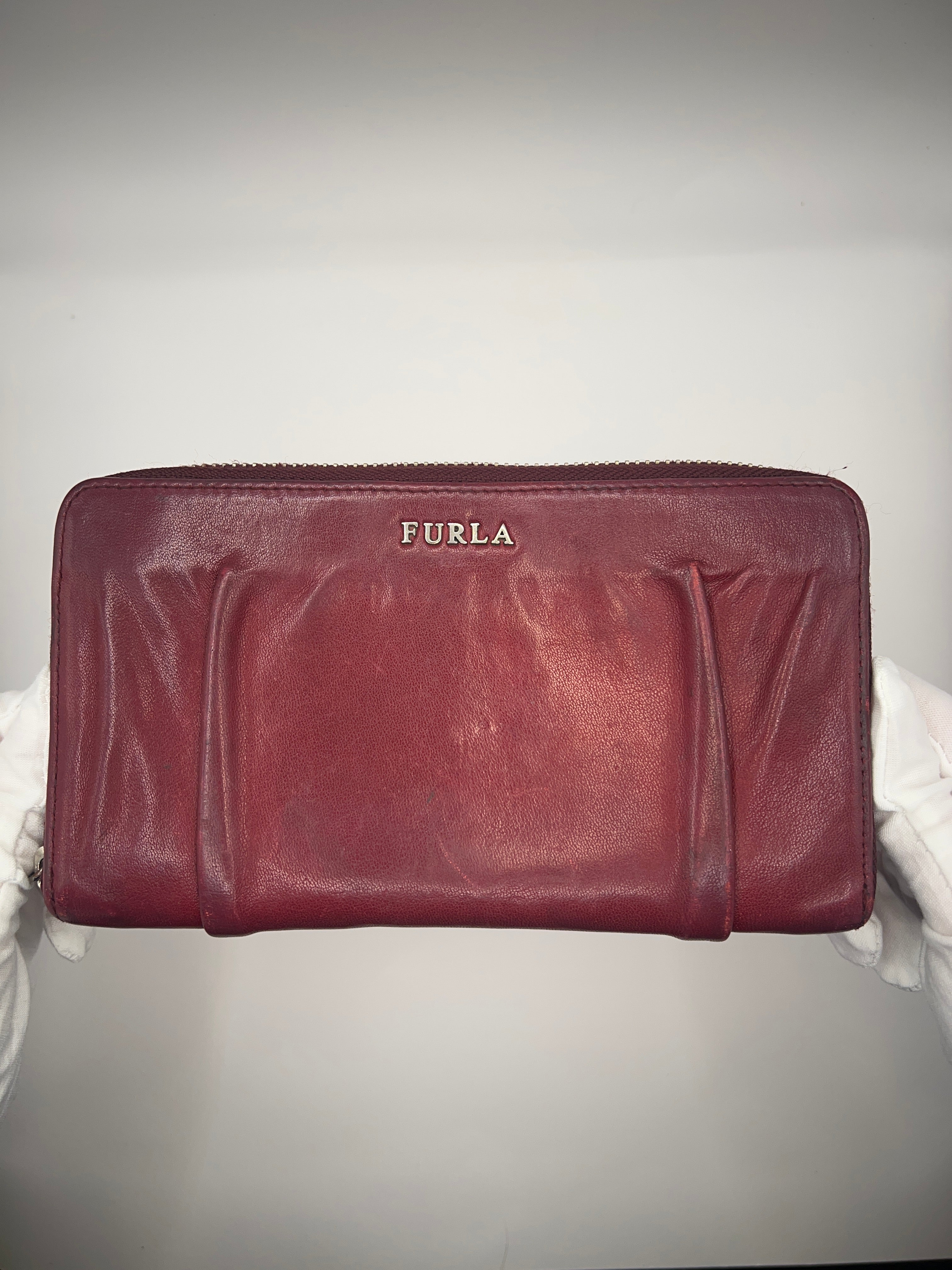 Furla Deep Red Leather Continental Zip Wallet