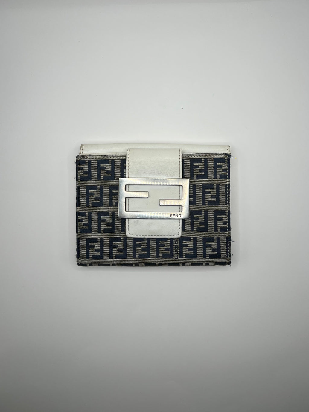 Fendi Zucca Canvas & White Leather Tri-Fold Wallet