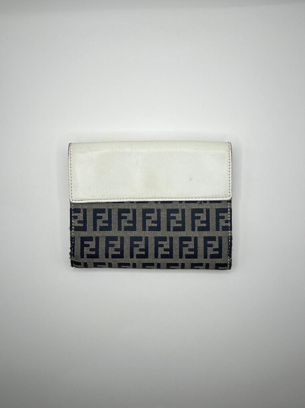 Fendi Zucca Canvas & White Leather Tri-Fold Wallet