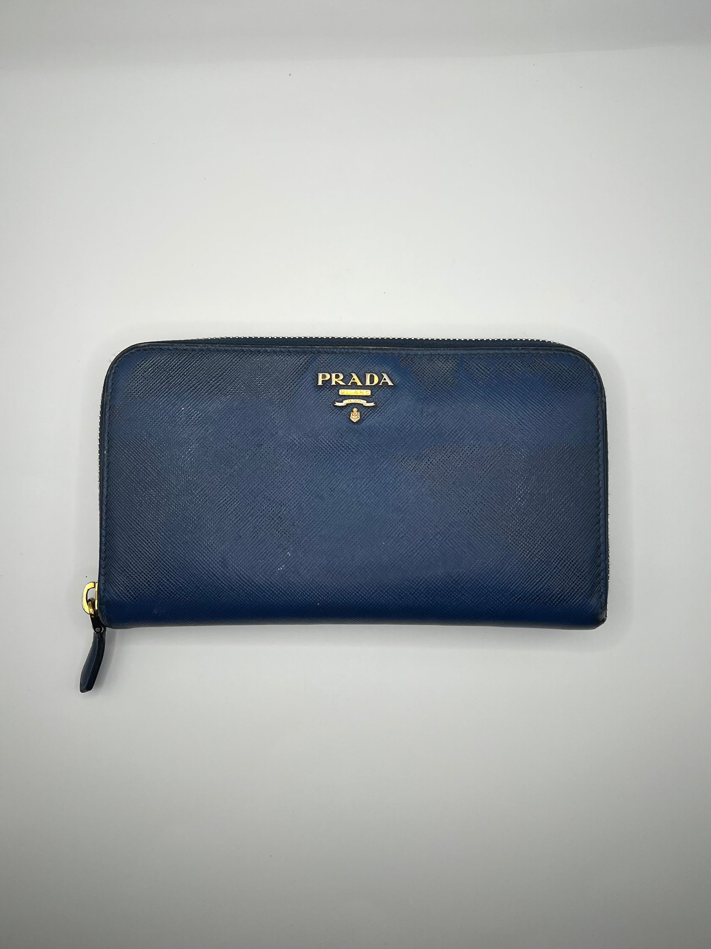 Prada Saffiano Leather Zip-Around Wallet – Navy Blue