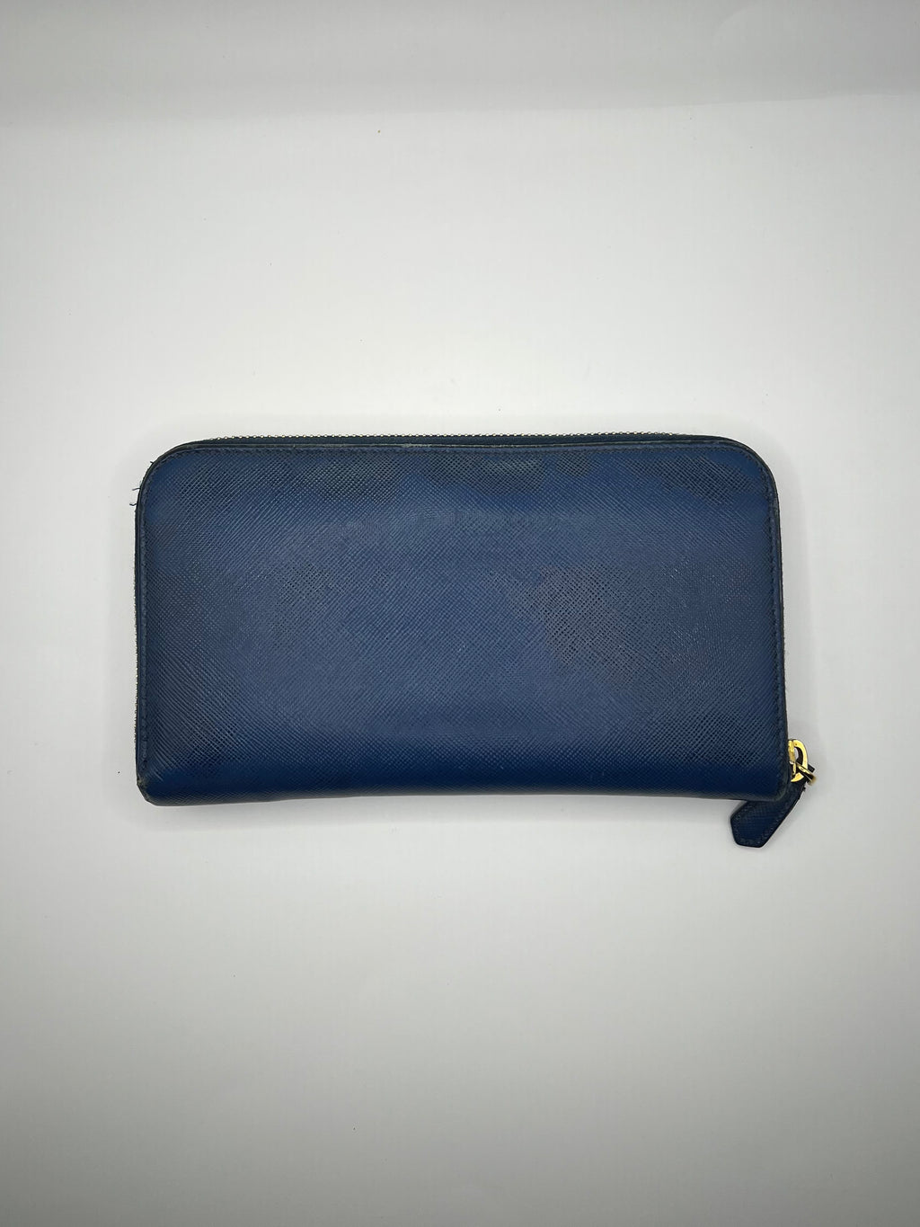 Prada Saffiano Leather Zip-Around Wallet – Navy Blue