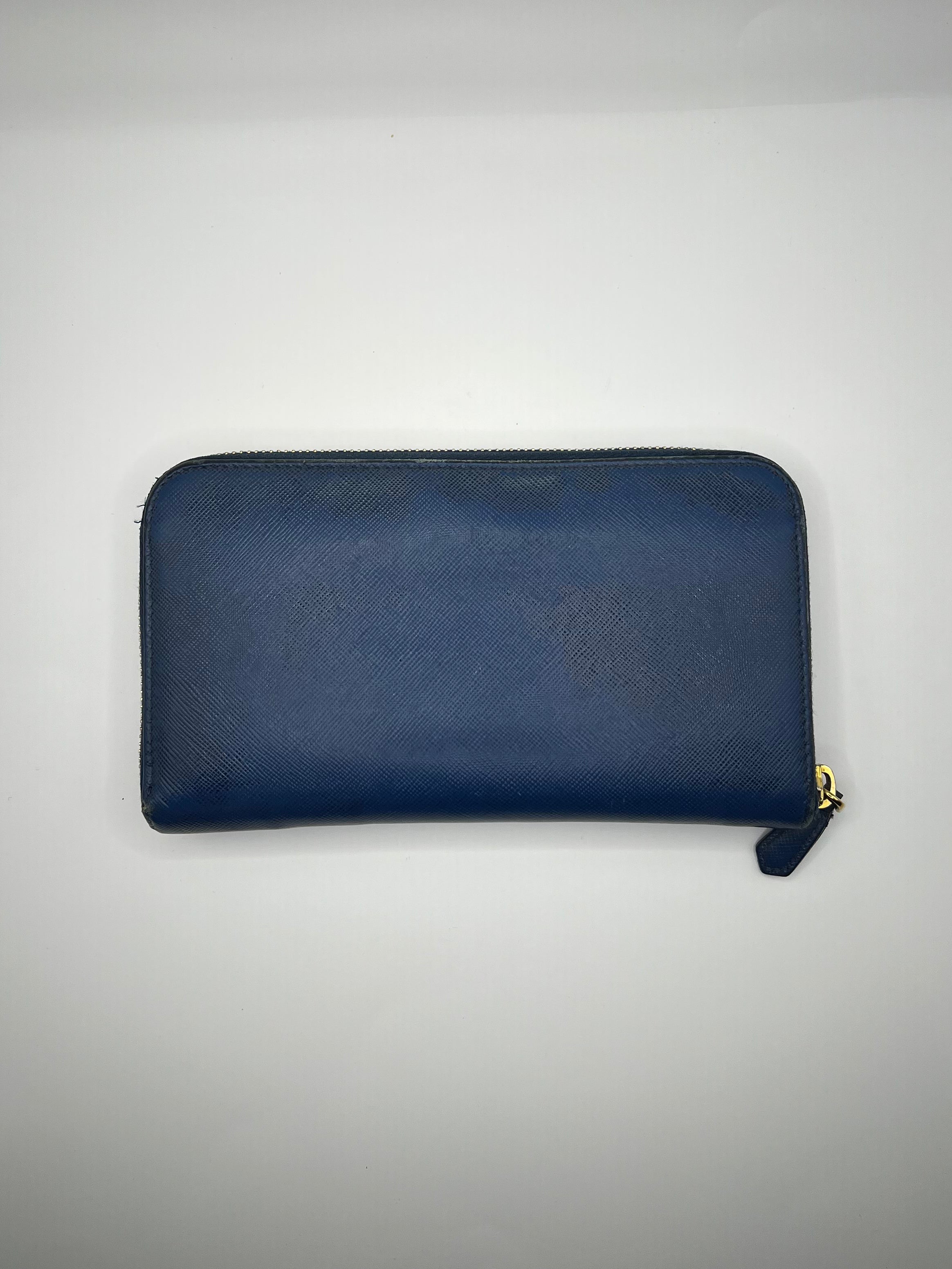 Prada Saffiano Leather Zip-Around Wallet – Navy Blue