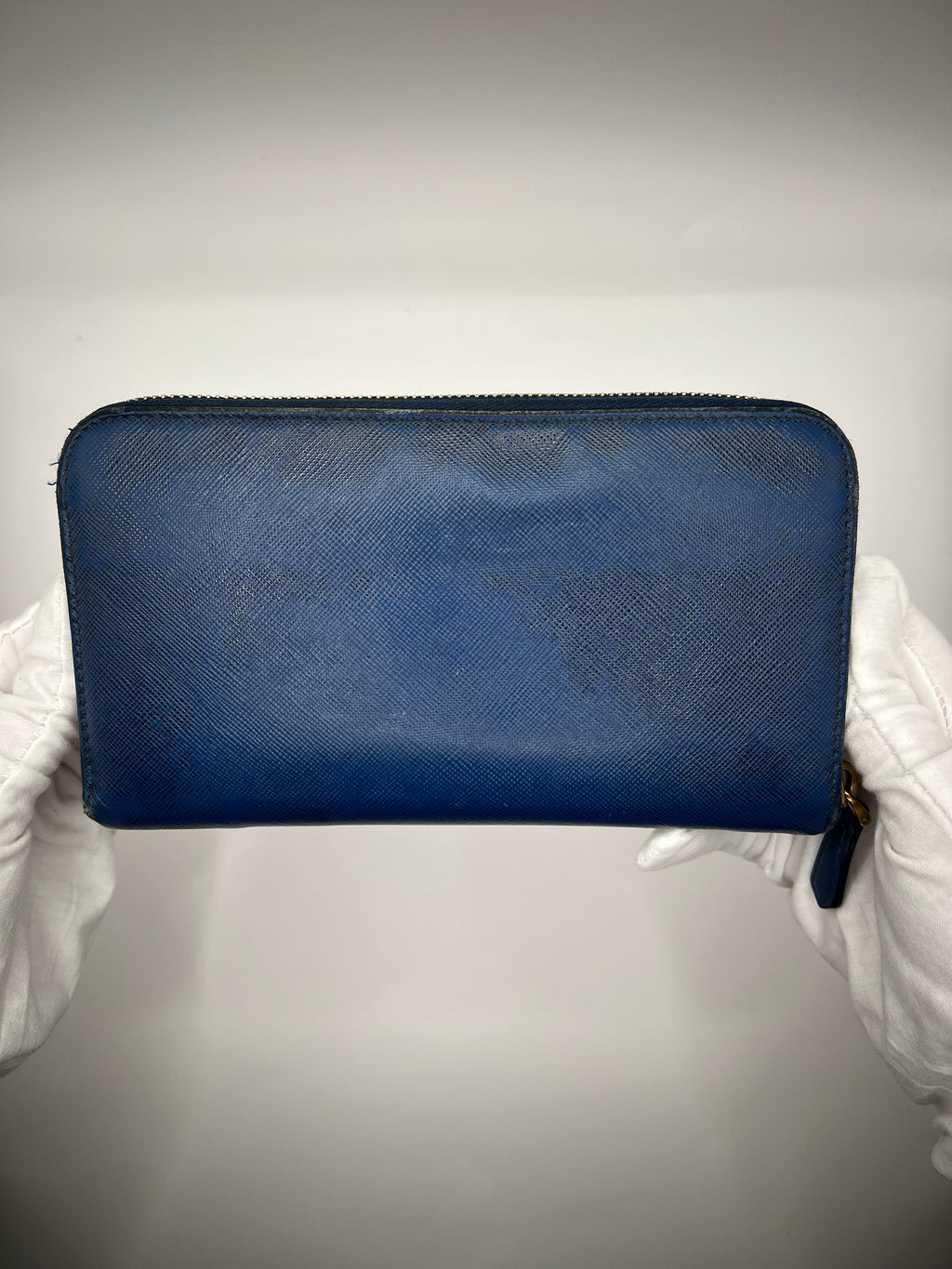 Prada Saffiano Leather Zip-Around Wallet – Navy Blue