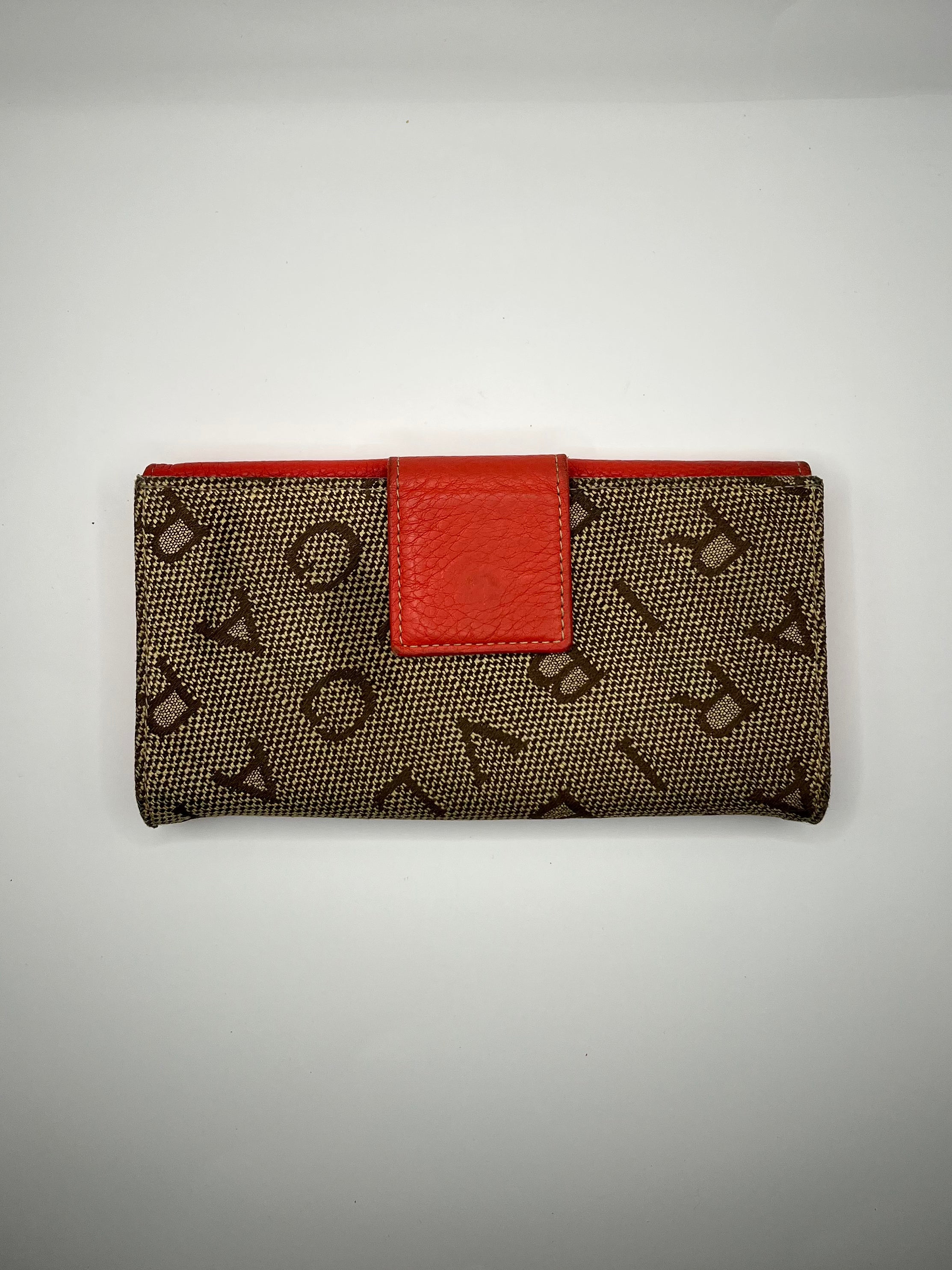 BVLGARI Logo Canvas & Red Leather Continental Wallet