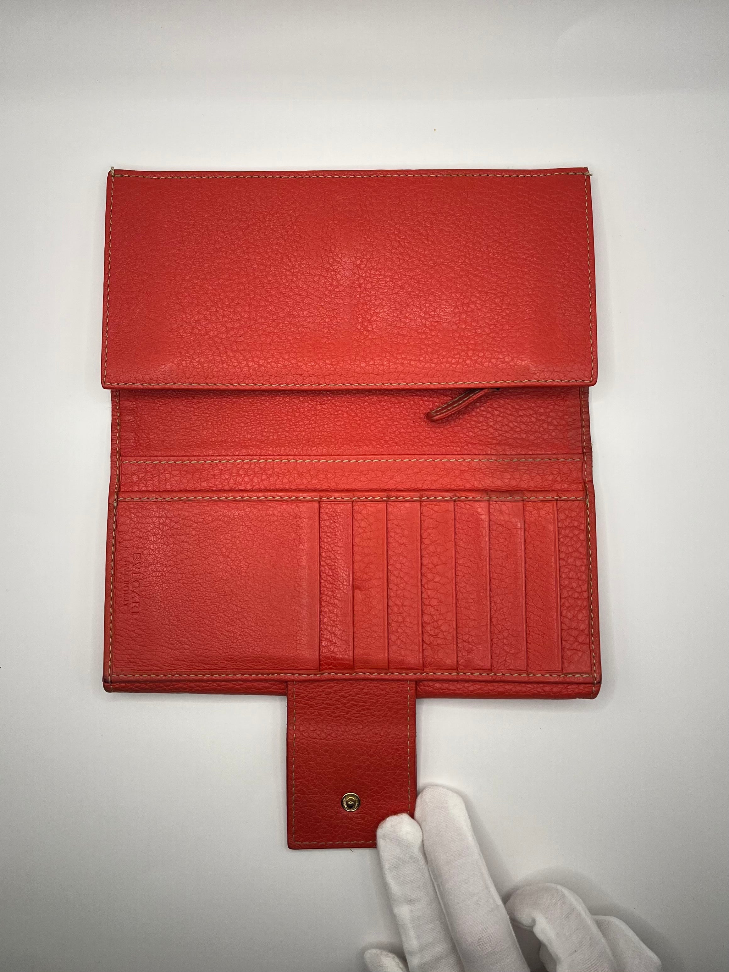 BVLGARI Logo Canvas & Red Leather Continental Wallet