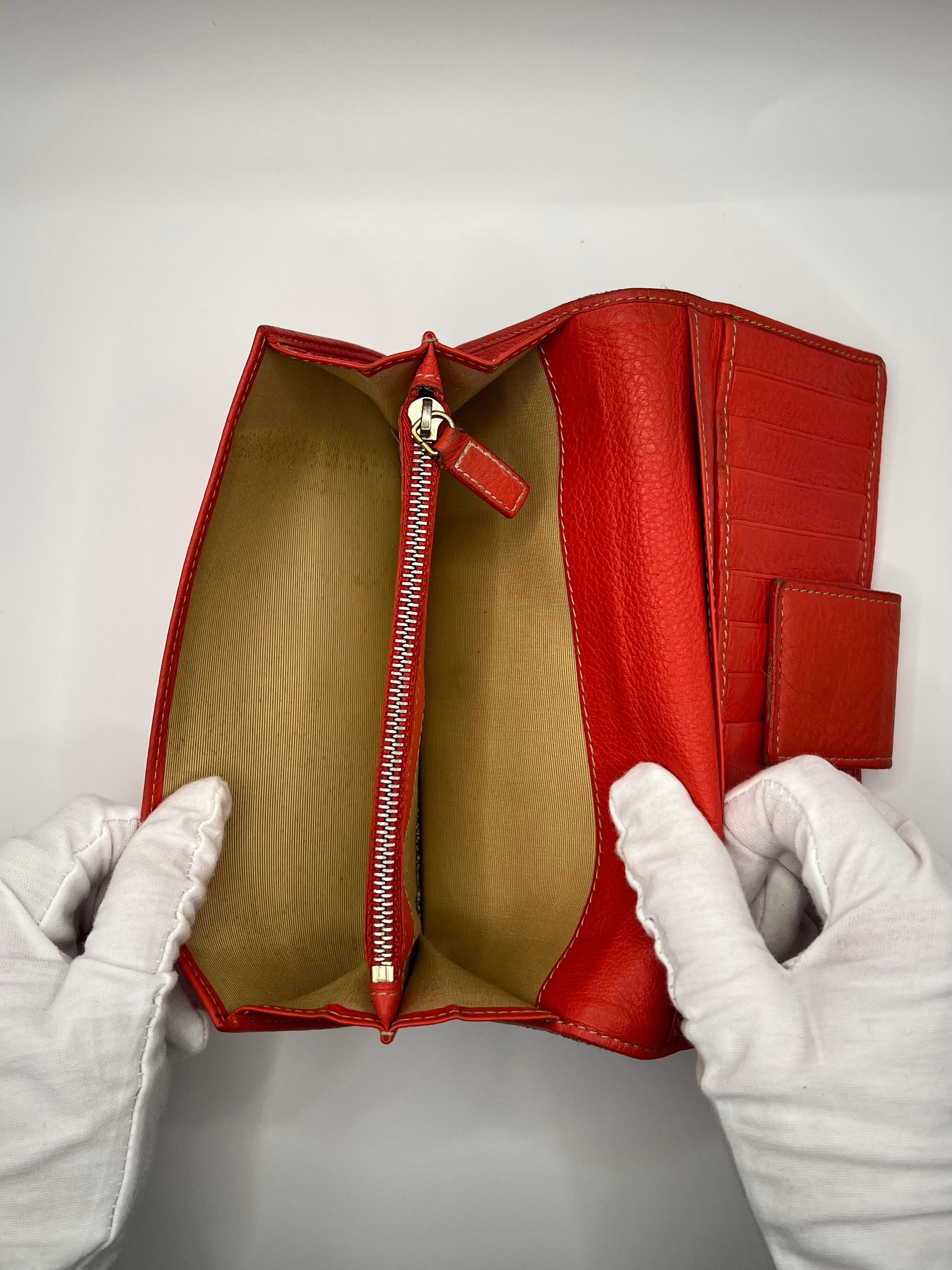 BVLGARI Logo Canvas & Red Leather Continental Wallet