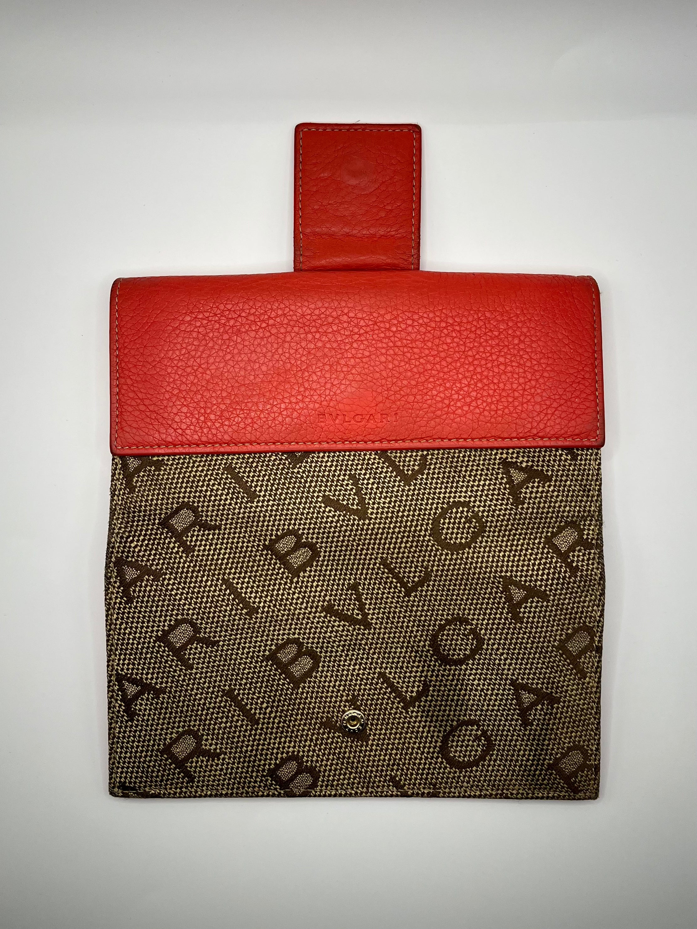 BVLGARI Logo Canvas & Red Leather Continental Wallet