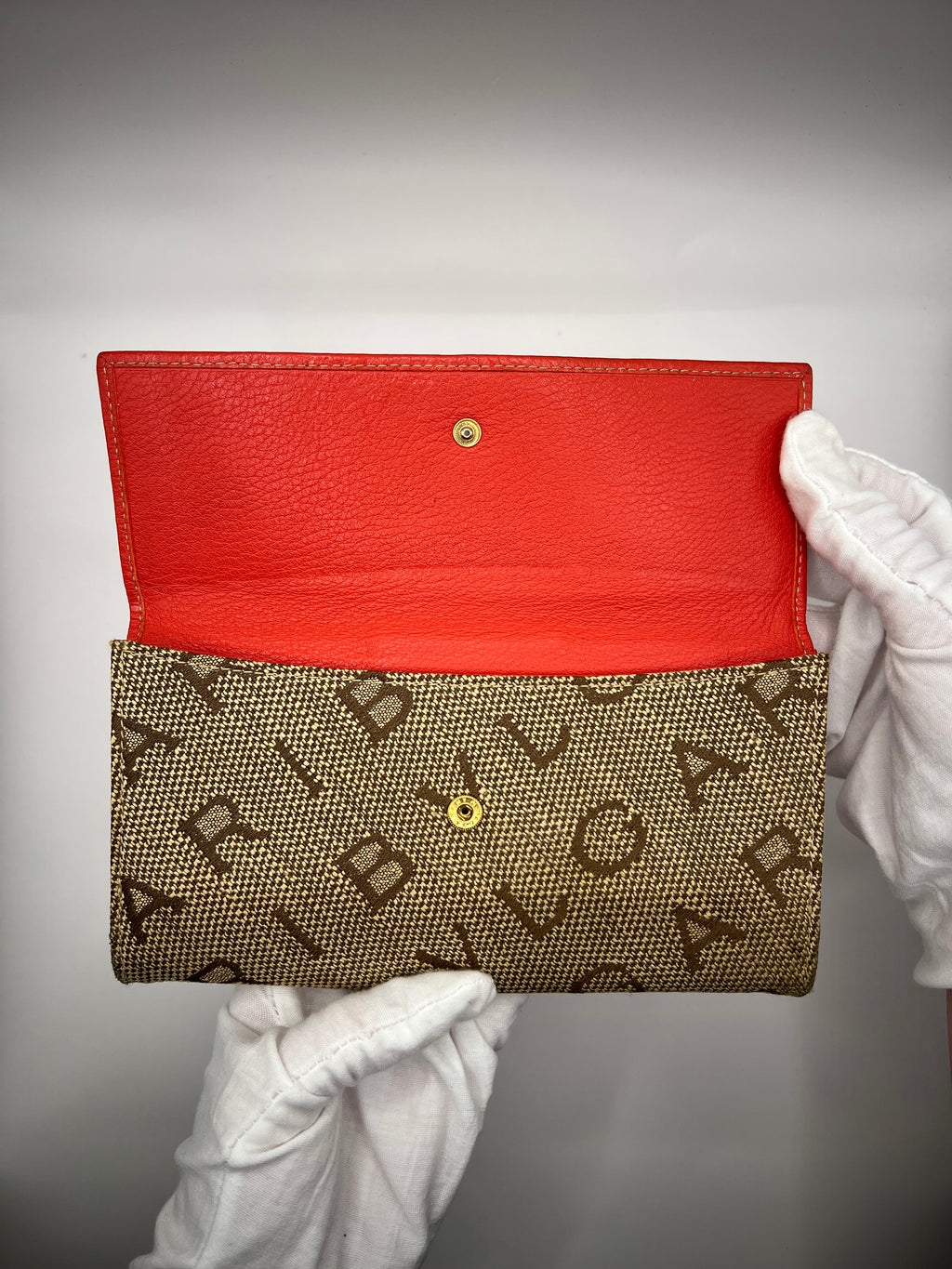 BVLGARI Logo Canvas & Red Leather Continental Wallet