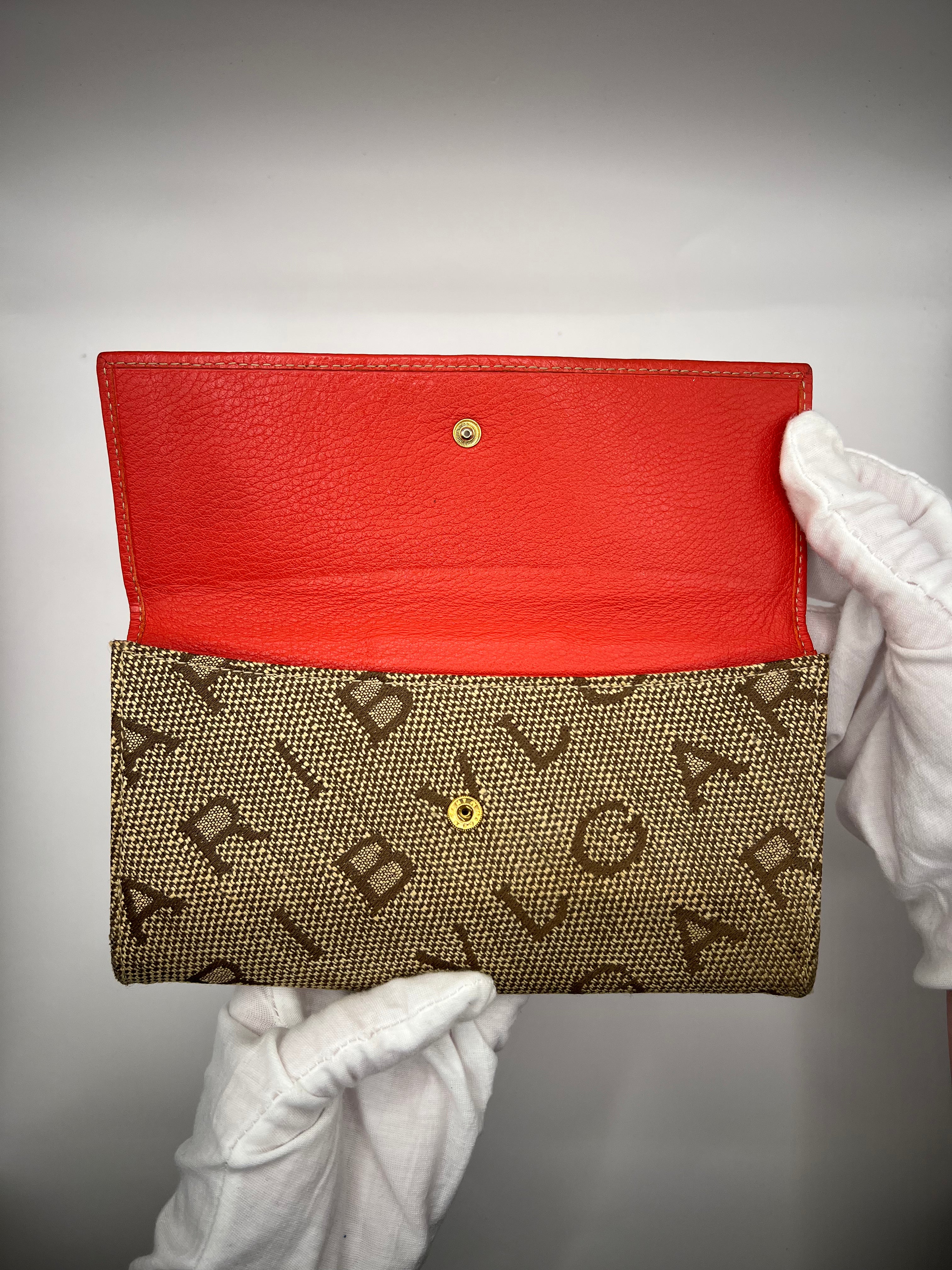 BVLGARI Logo Canvas & Red Leather Continental Wallet