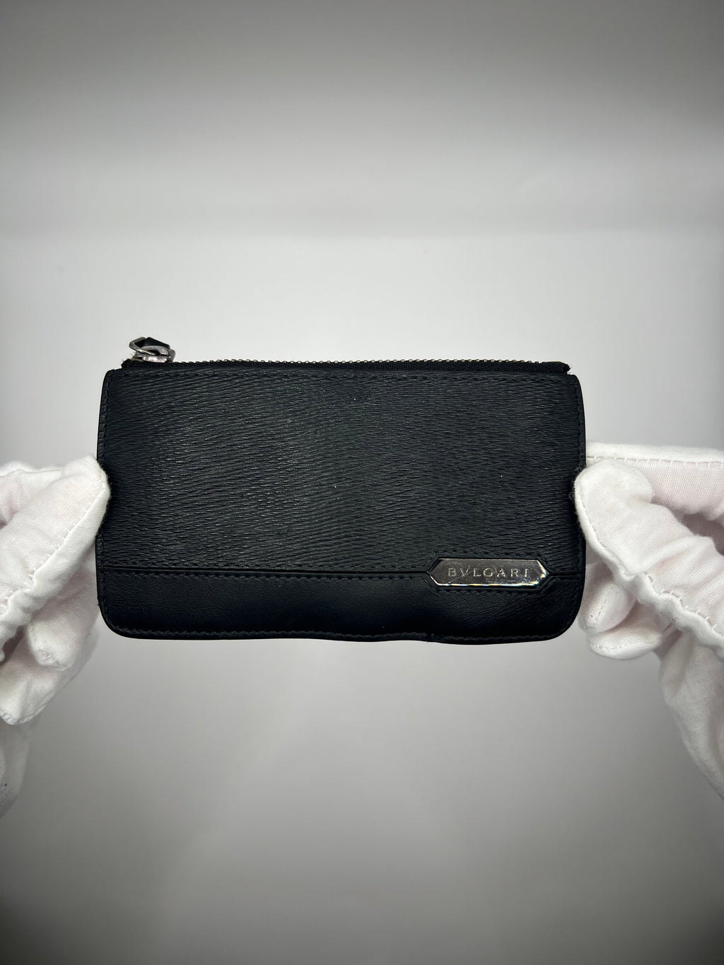 BVLGARI Black Textured Leather Key Pouch