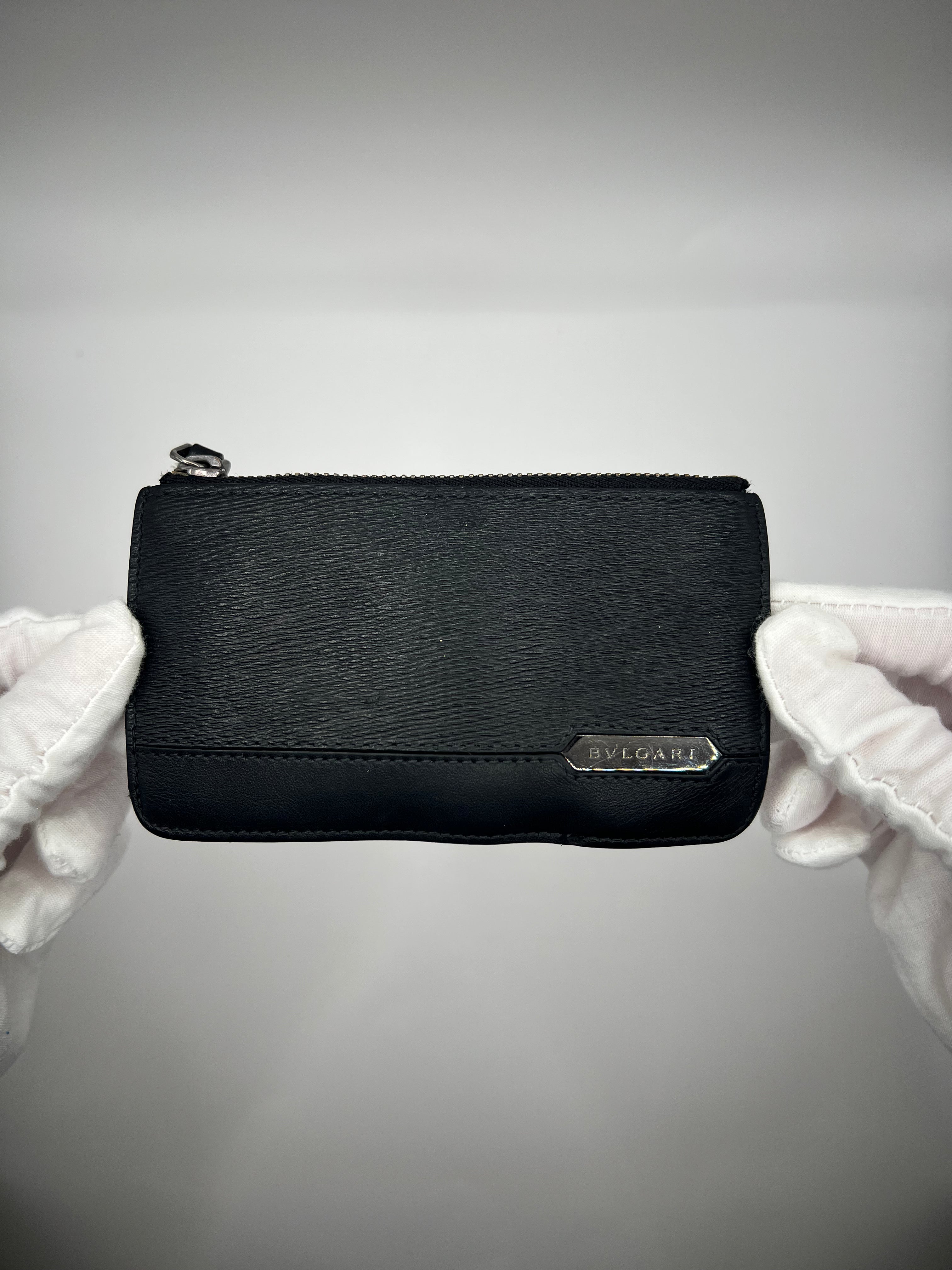 BVLGARI Black Textured Leather Key Pouch