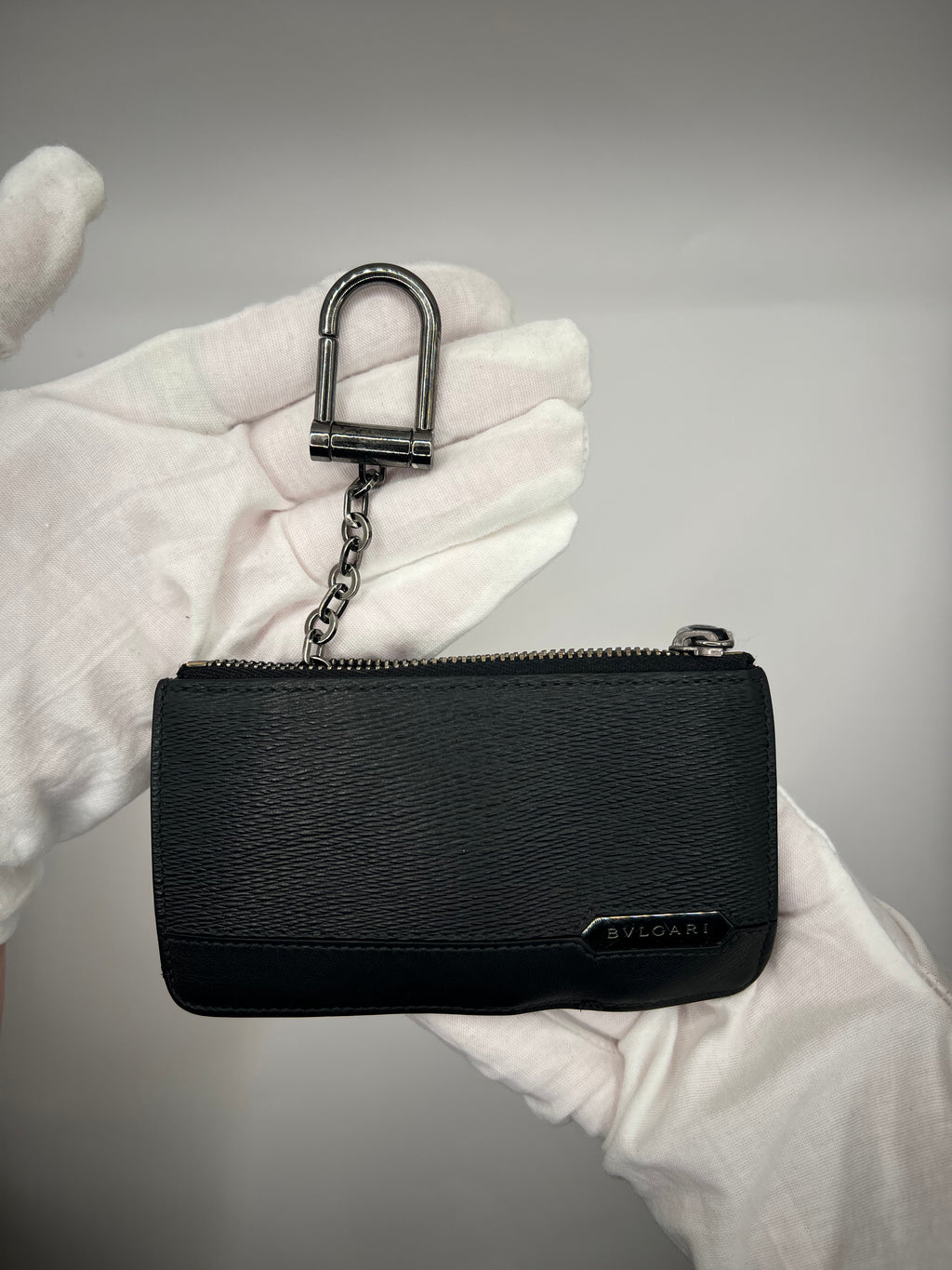 BVLGARI Black Textured Leather Key Pouch