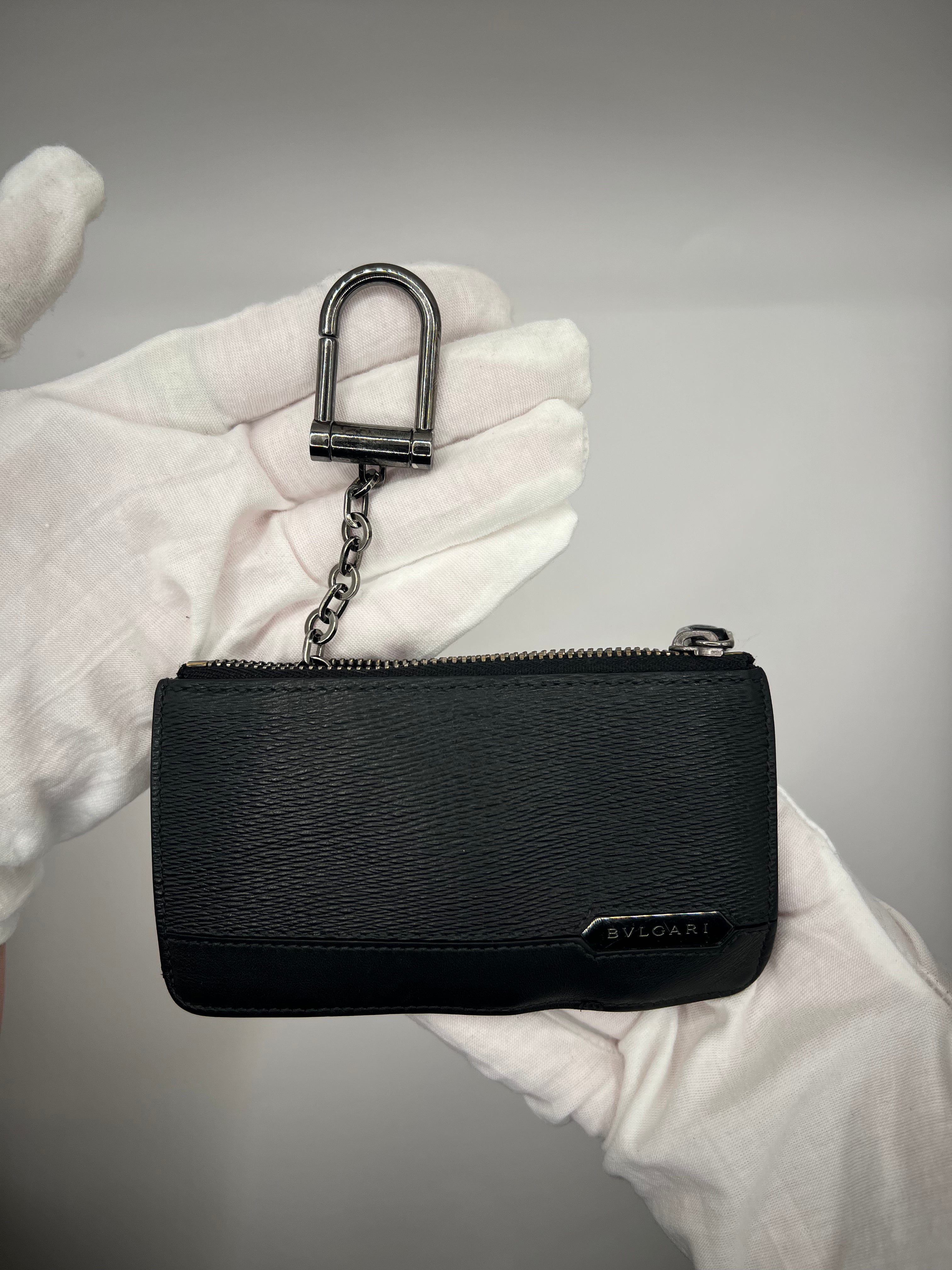 BVLGARI Black Textured Leather Key Pouch