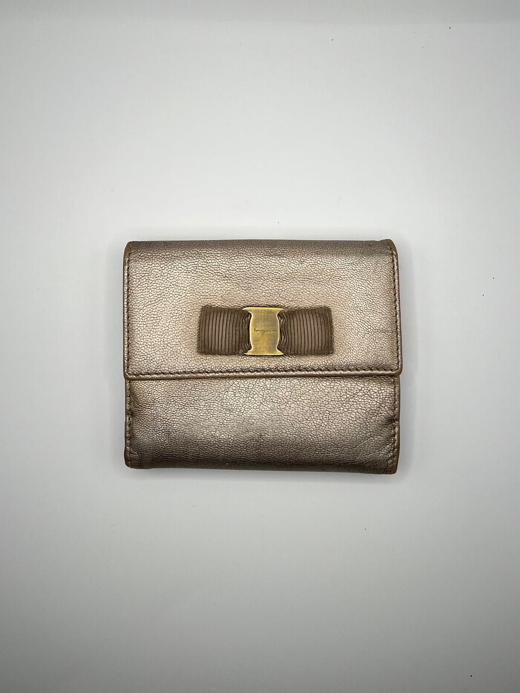 Salvatore Ferragamo Vara Bow Metallic Leather Wallet