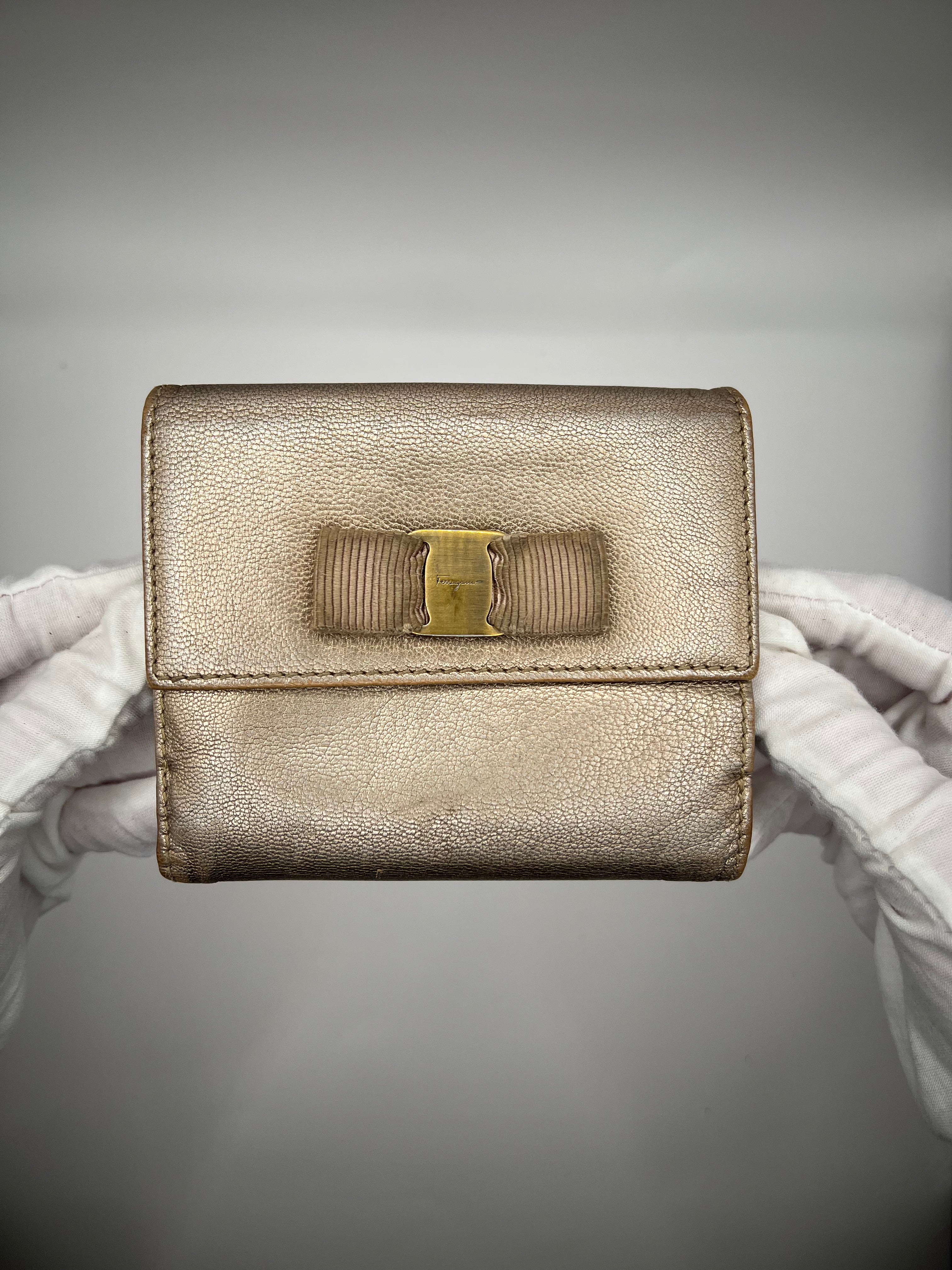 Salvatore Ferragamo Vara Bow Metallic Leather Wallet