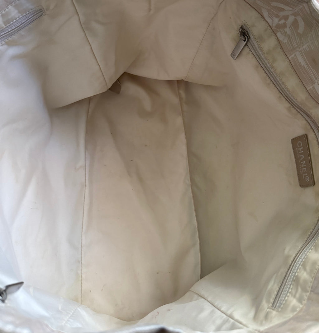 Chanel Travel Line Tote Bag – Beige Nylon Jacquard with Leather Trim