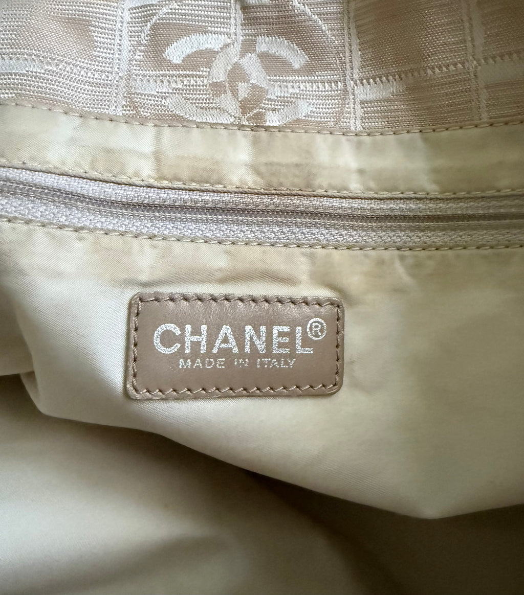 Chanel Travel Line Tote Bag – Beige Nylon Jacquard with Leather Trim