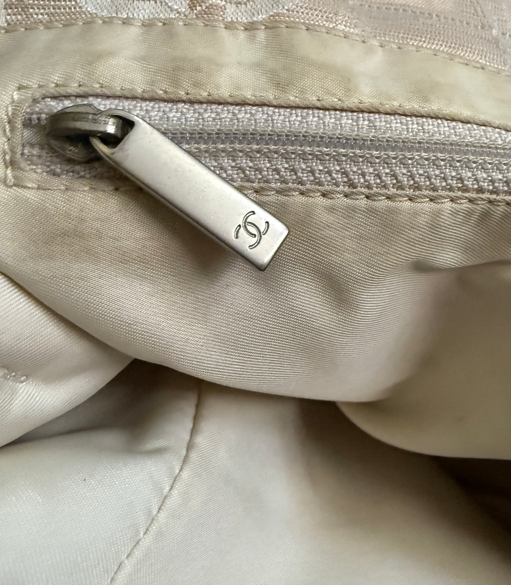 Chanel Travel Line Tote Bag – Beige Nylon Jacquard with Leather Trim