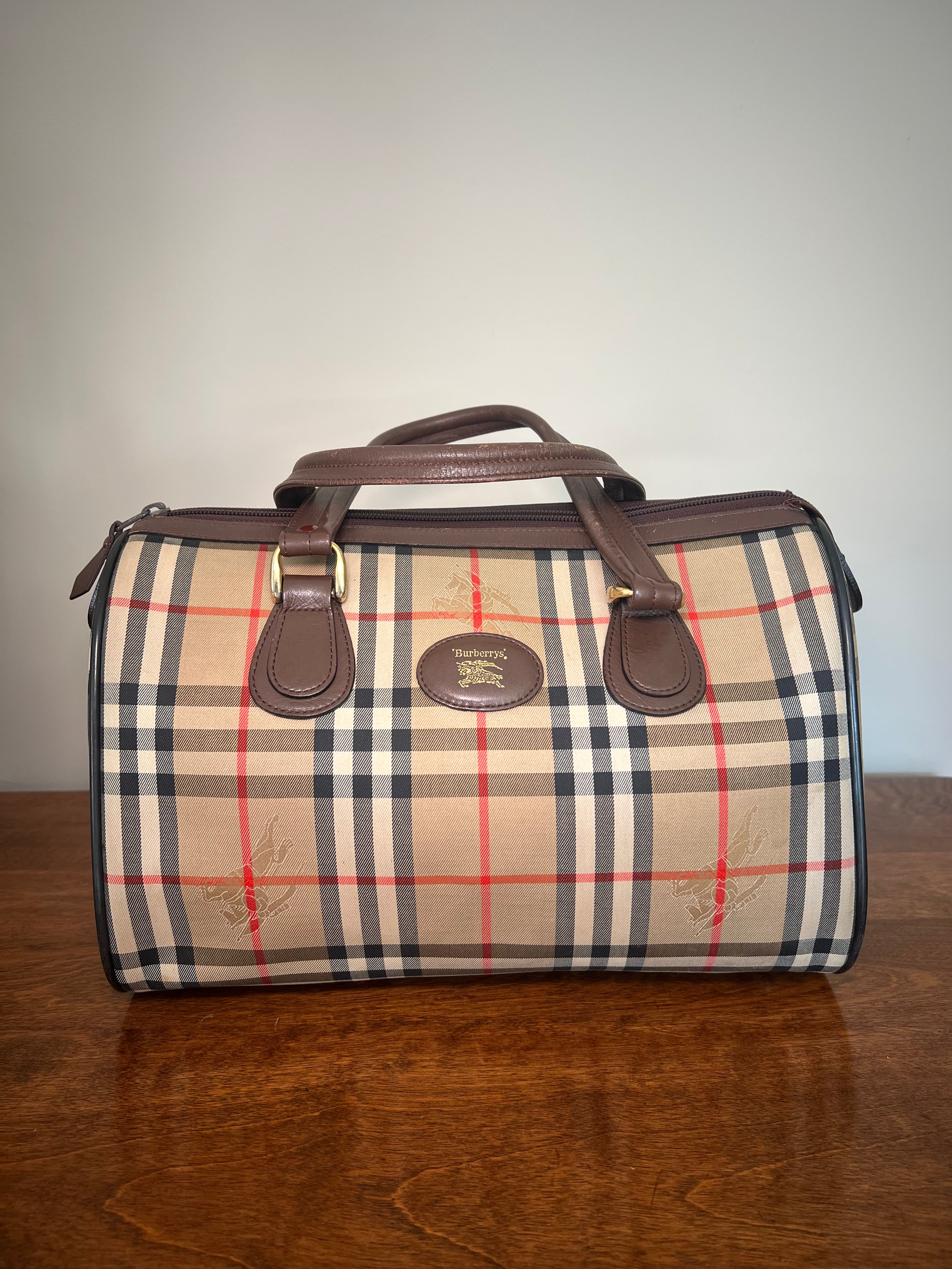 Vintage Burberrys Beige House Check Boston Bag
