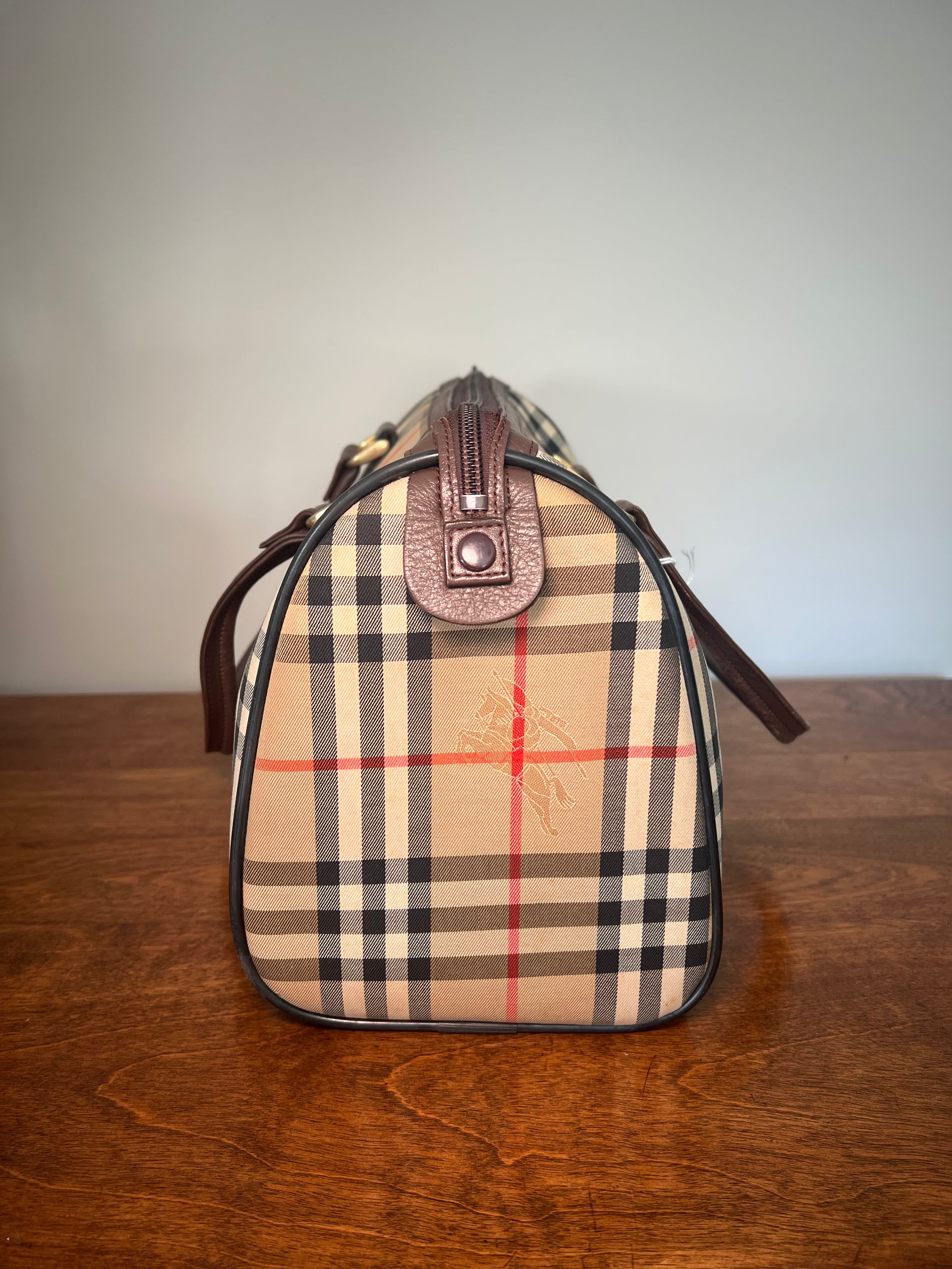 Vintage Burberrys Beige House Check Boston Bag