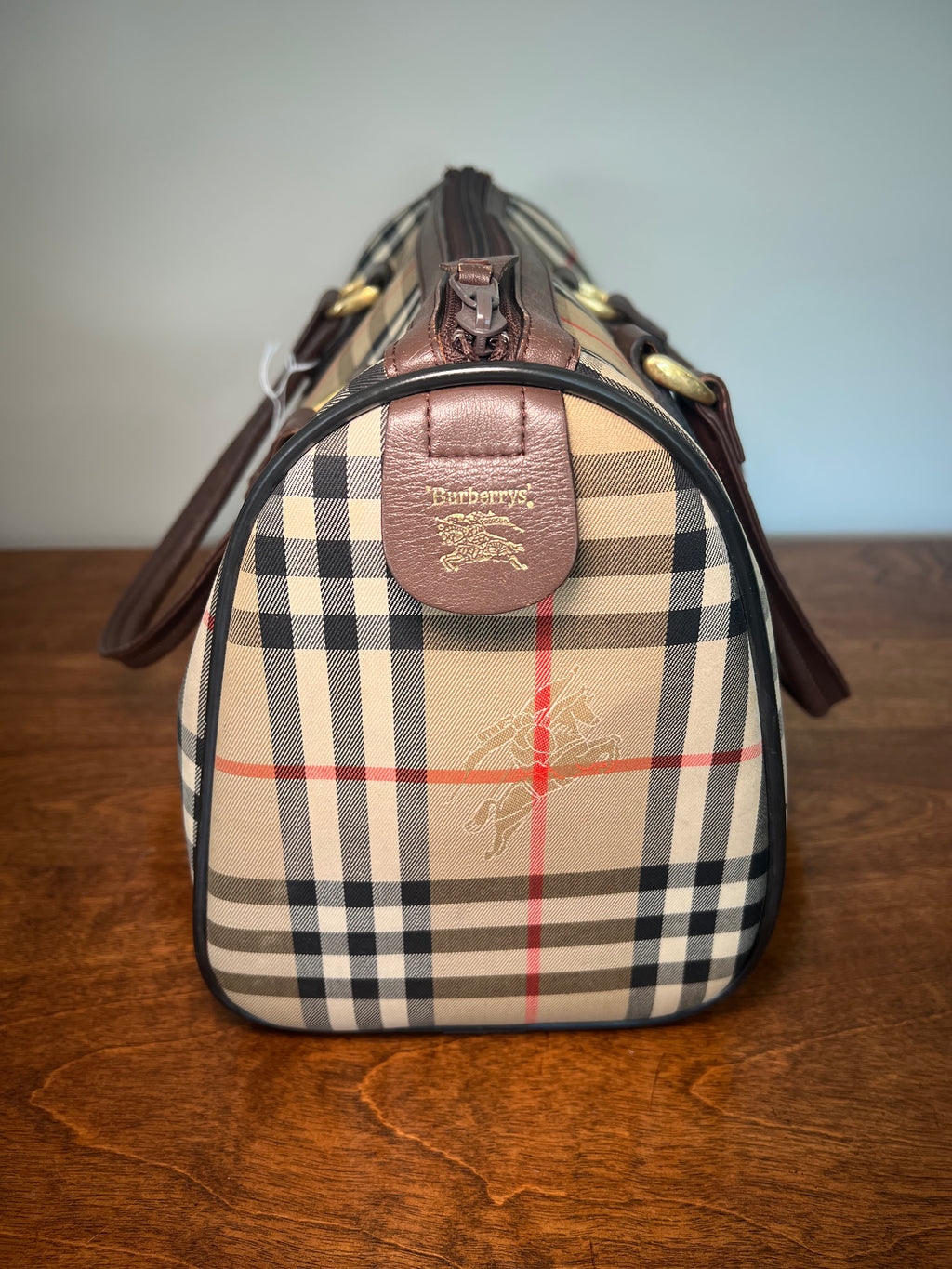 Vintage Burberrys Beige House Check Boston Bag
