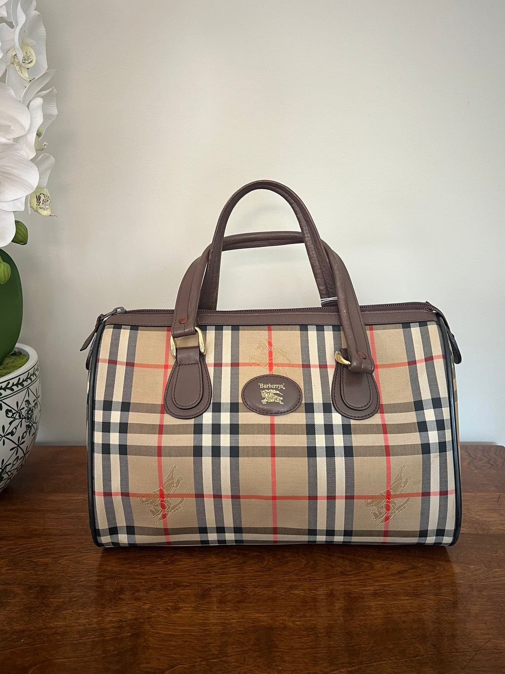 Vintage Burberrys Beige House Check Boston Bag