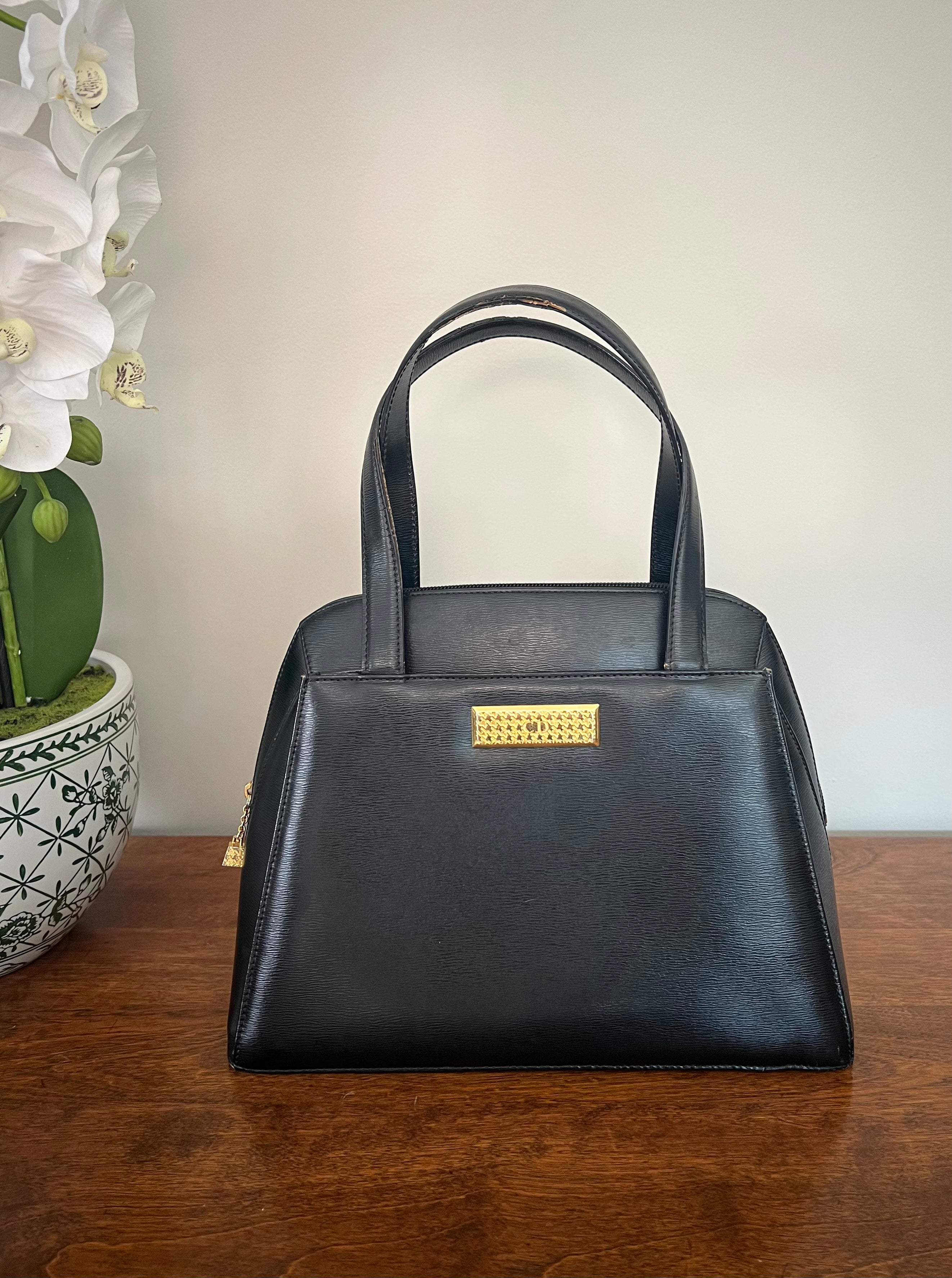 Christian Dior Paris Black Leather Top Handle Bag