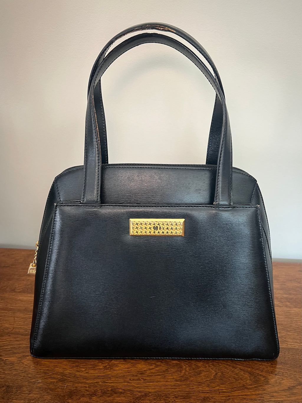 Christian Dior Paris Black Leather Top Handle Bag