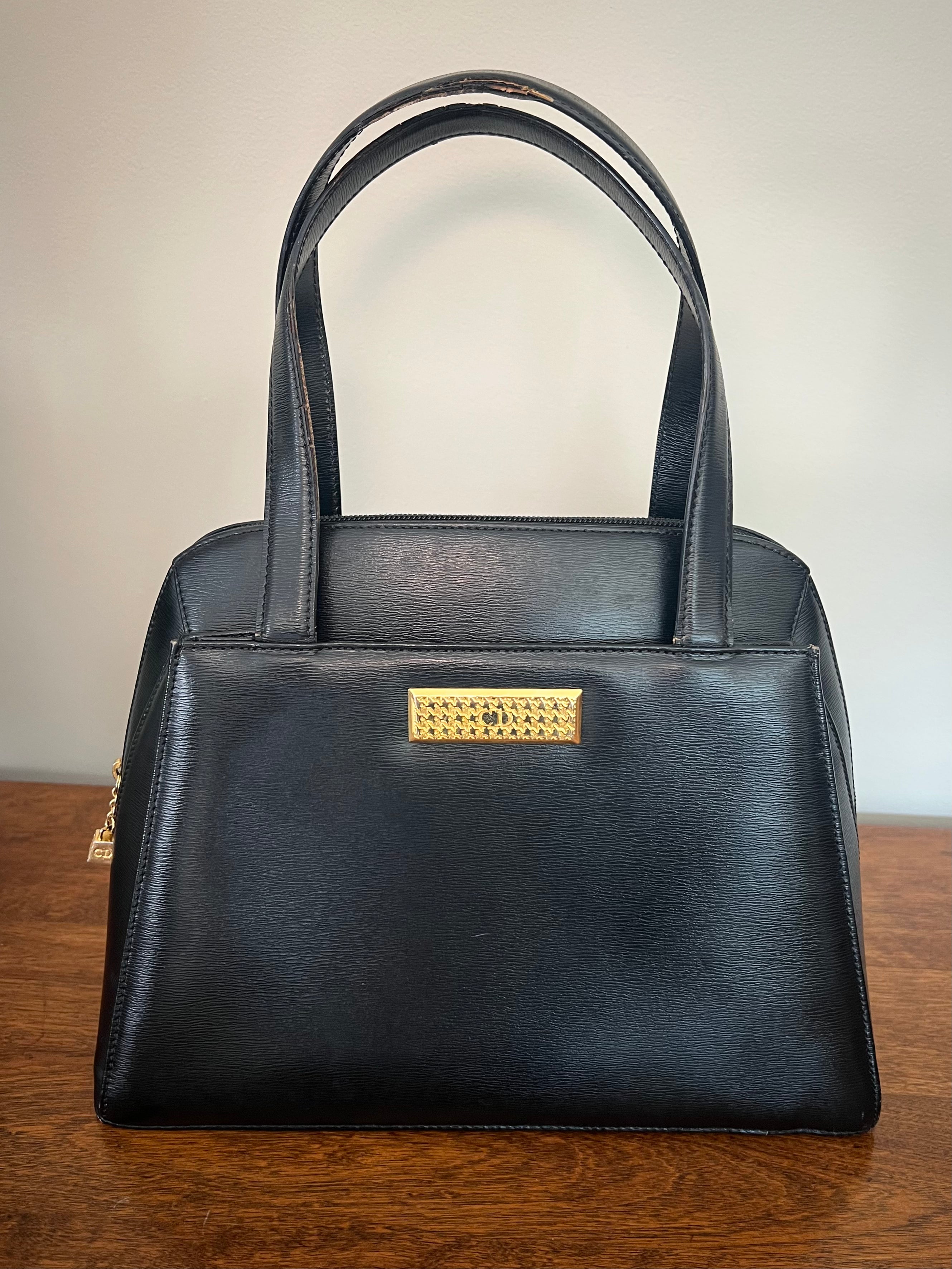 Christian Dior Paris Black Leather Top Handle Bag