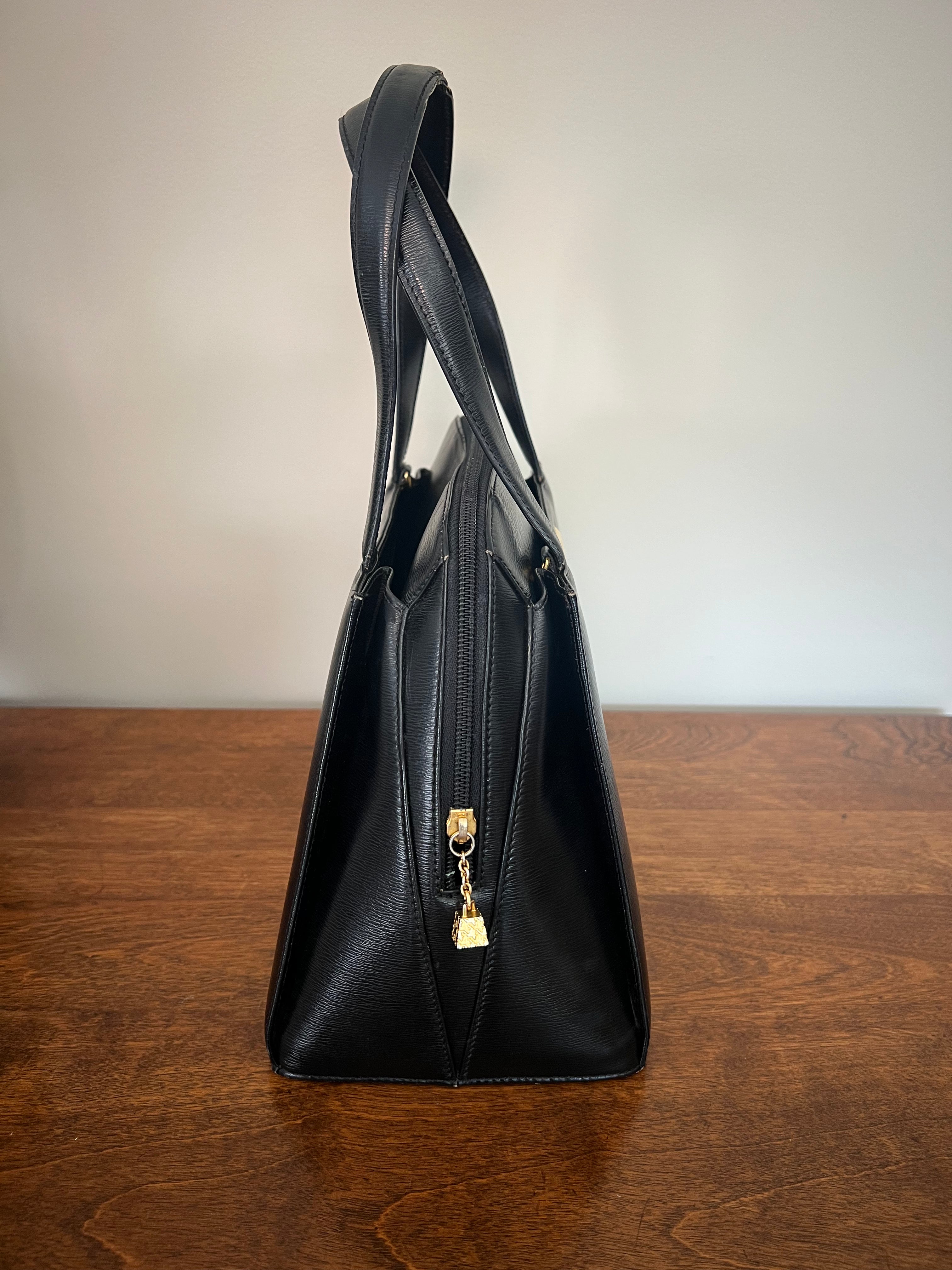 Christian Dior Paris Black Leather Top Handle Bag
