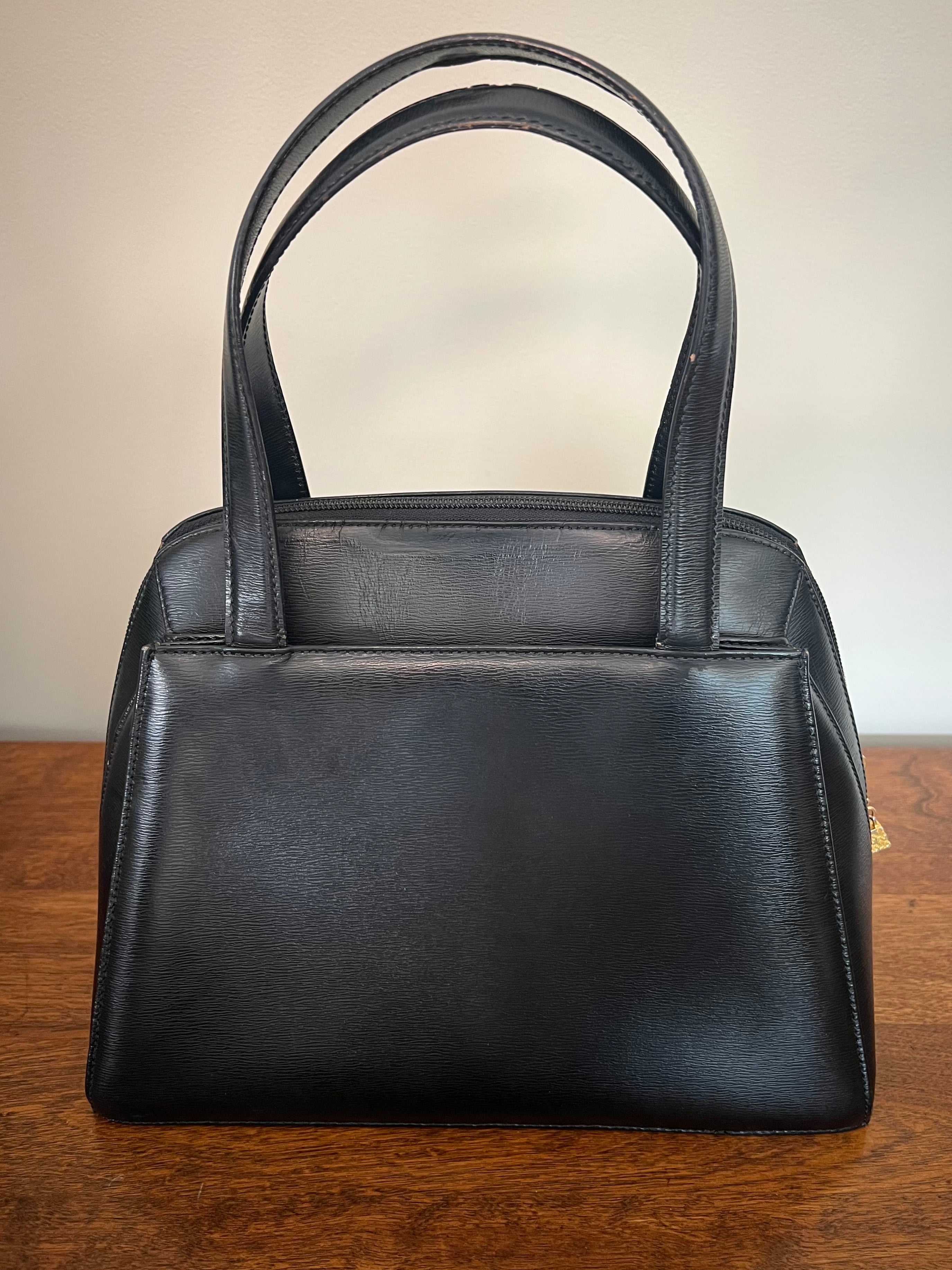 Christian Dior Paris Black Leather Top Handle Bag