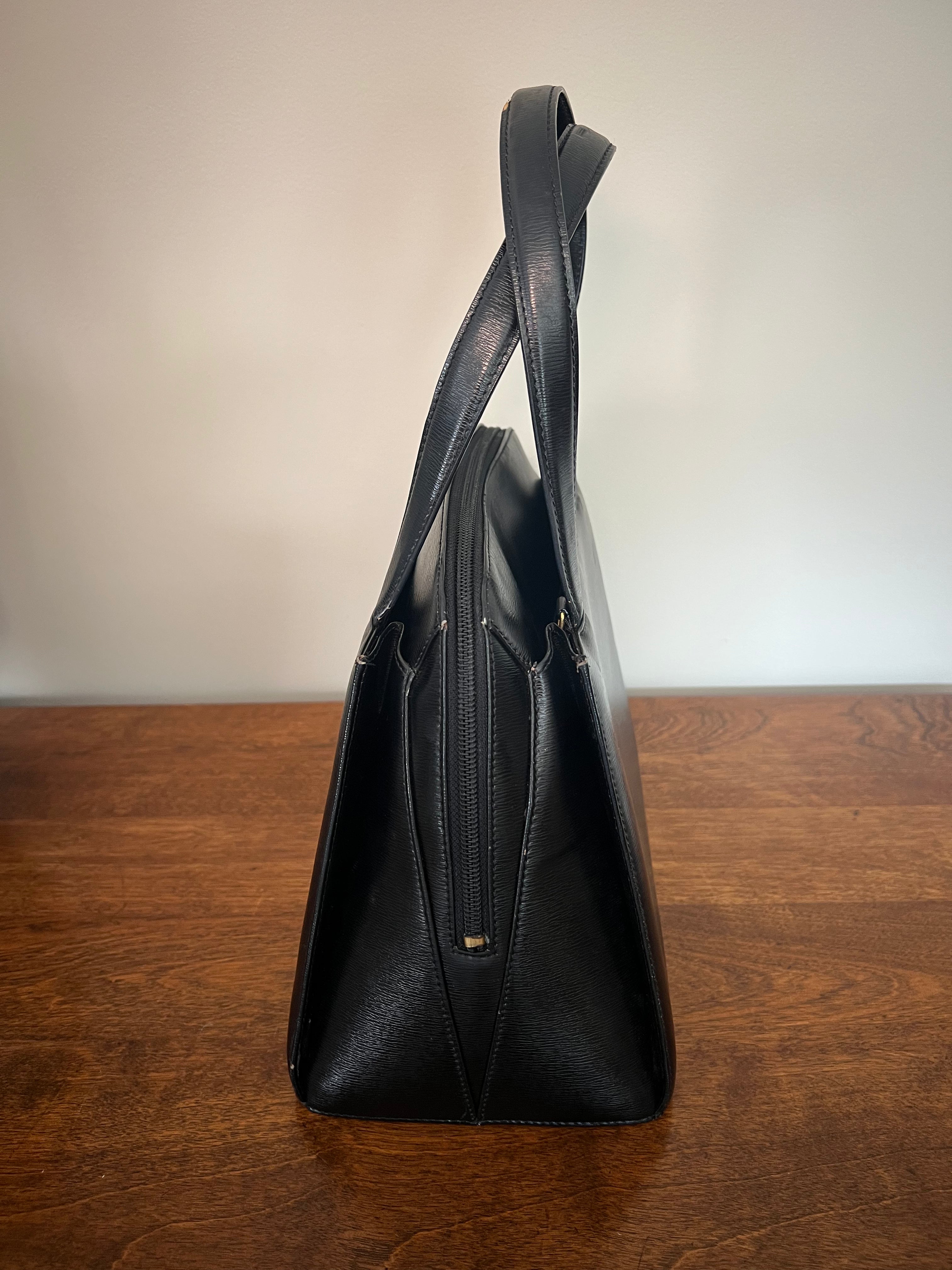 Christian Dior Paris Black Leather Top Handle Bag