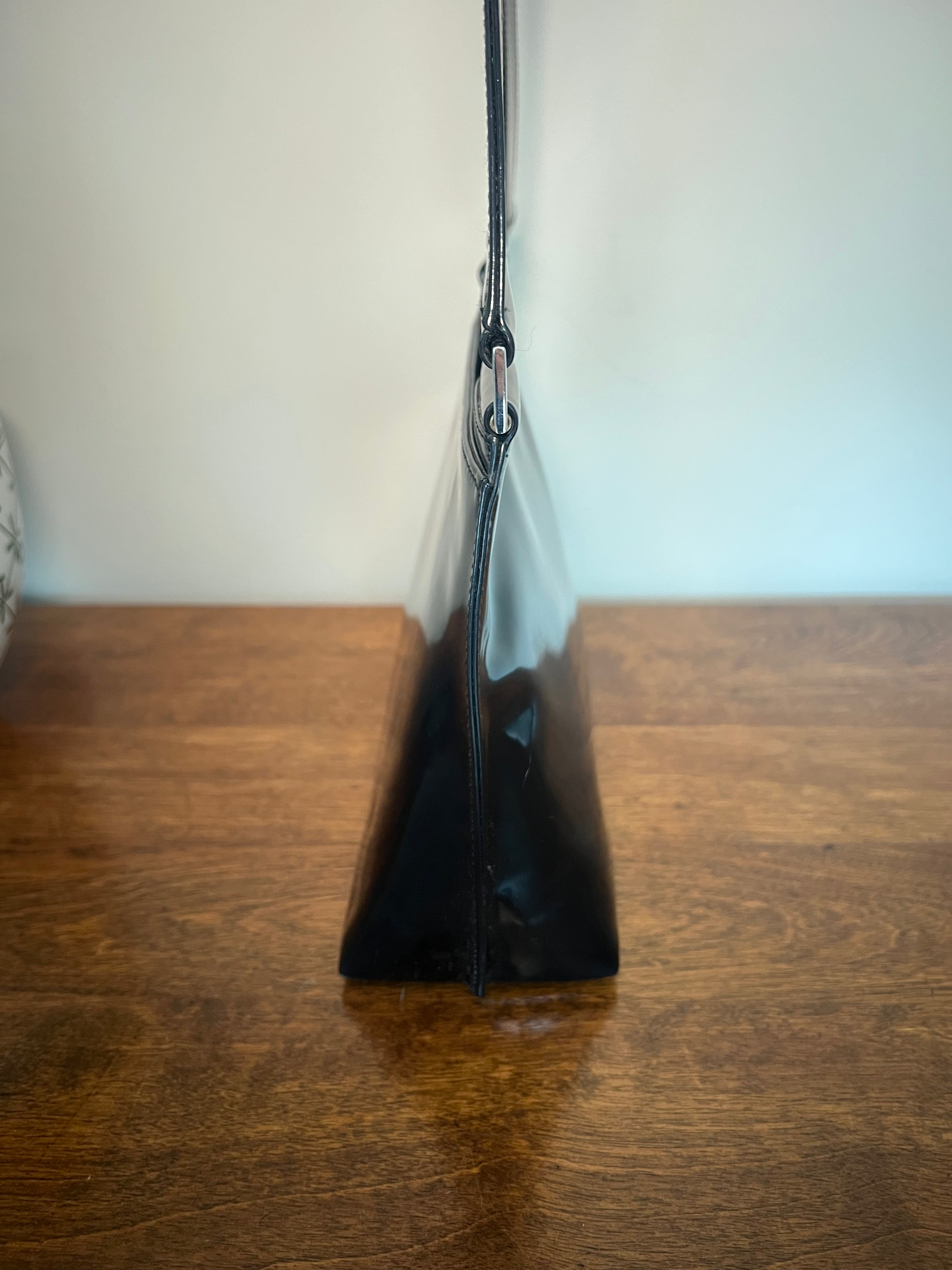 Gucci Vintage Black Patent Leather Snap-Closure Top Handle Bag