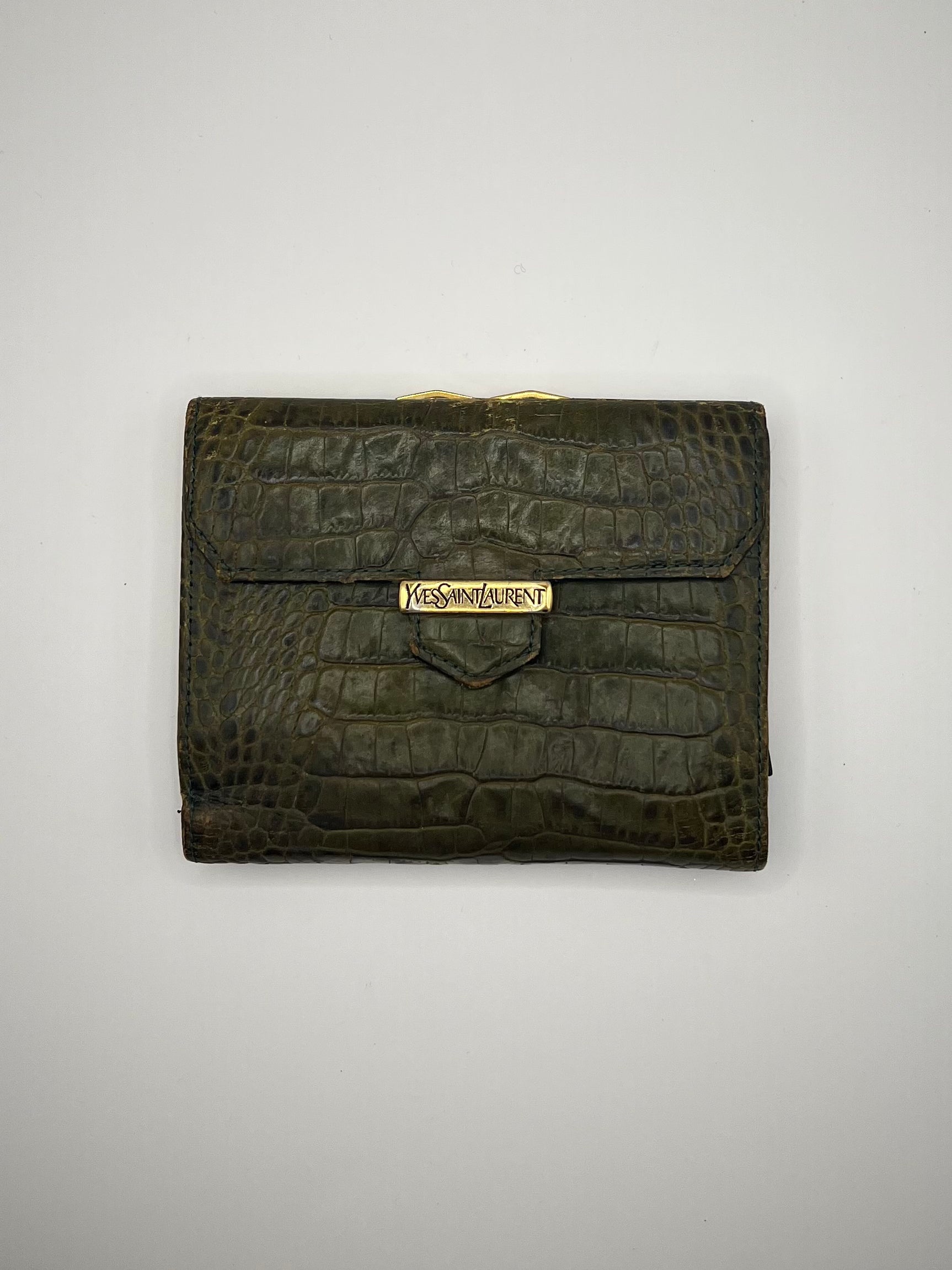 Yves Saint Laurent Olive Crocodile-Embossed Leather wallet