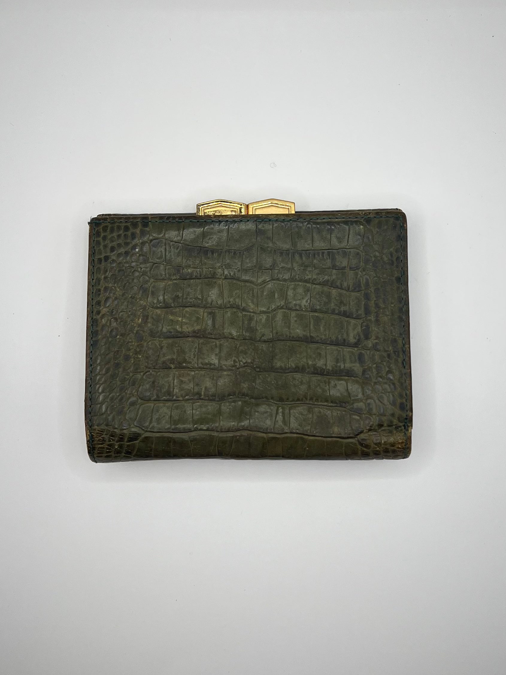 Yves Saint Laurent Olive Crocodile-Embossed Leather wallet