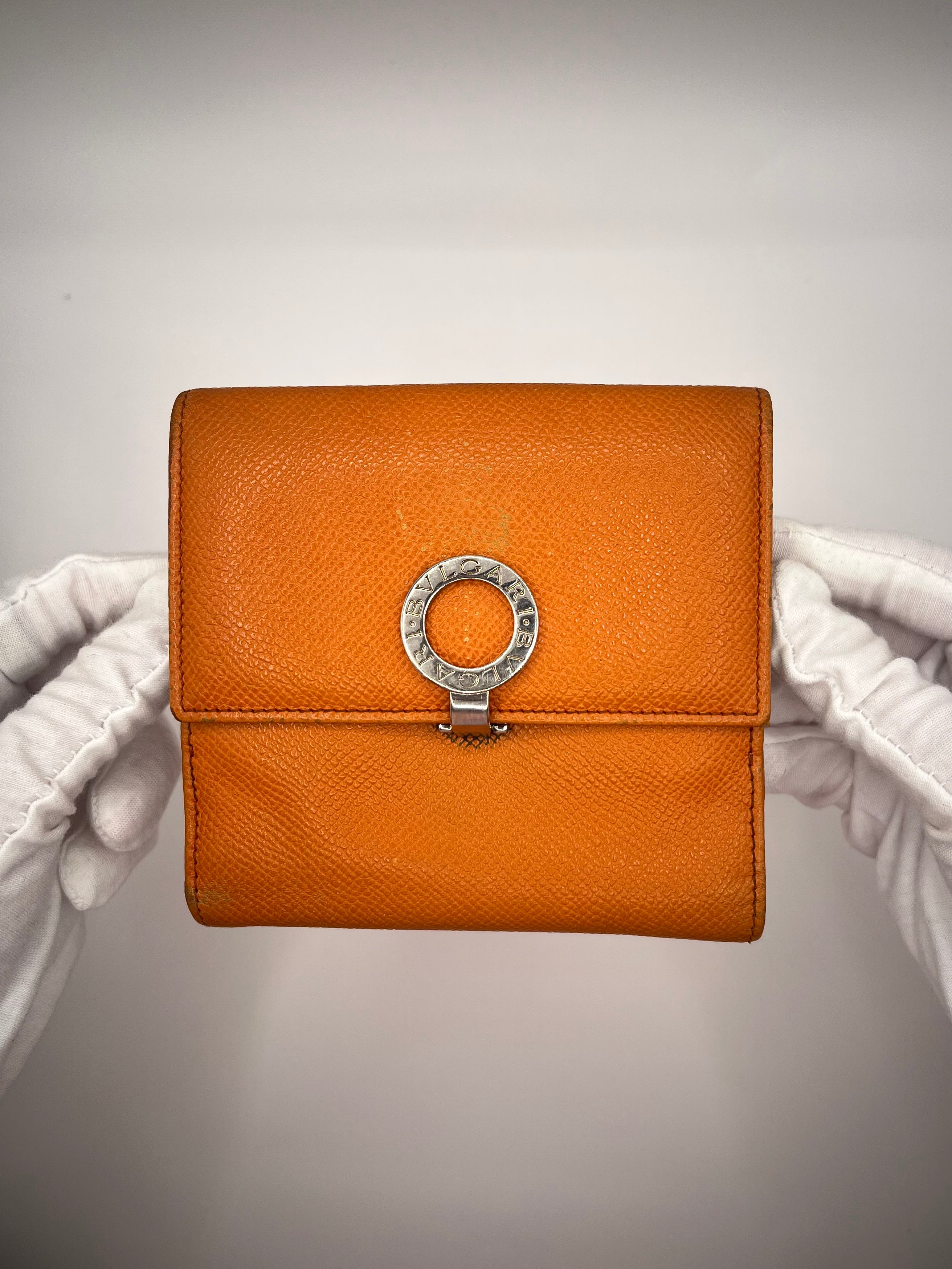 BVLGARI Burnt Orange Saffiano Leather Wallet