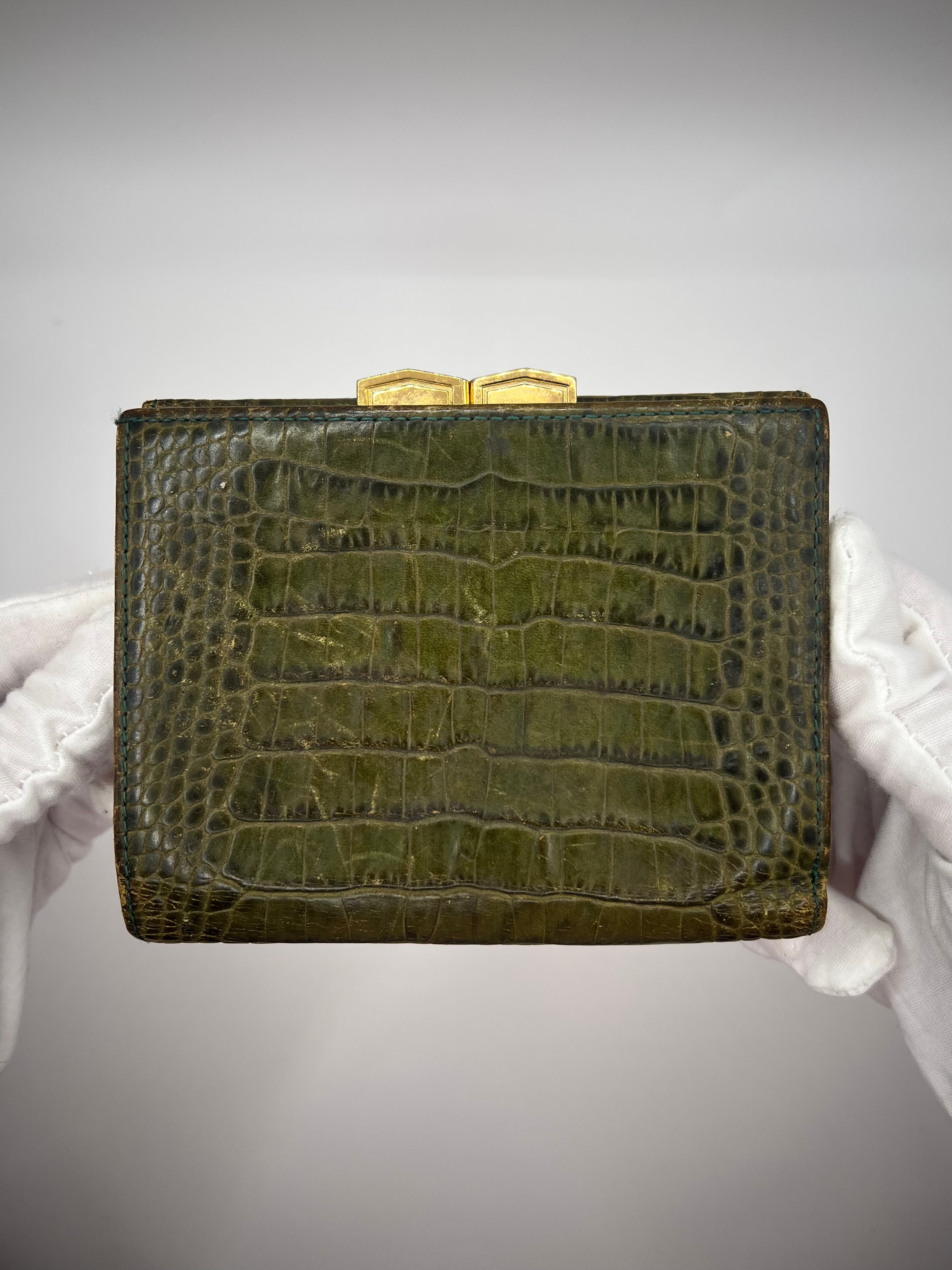 Yves Saint Laurent Olive Crocodile-Embossed Leather wallet