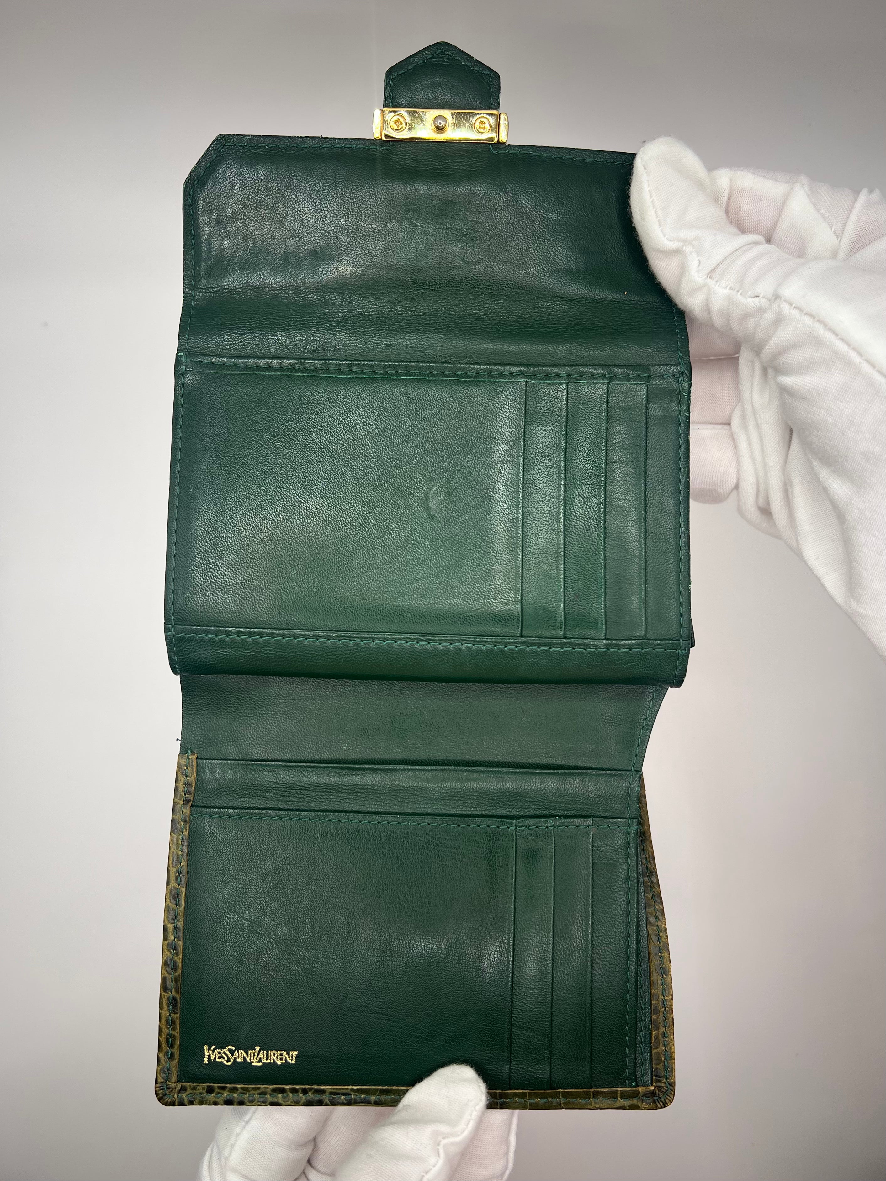 Yves Saint Laurent Olive Crocodile-Embossed Leather wallet