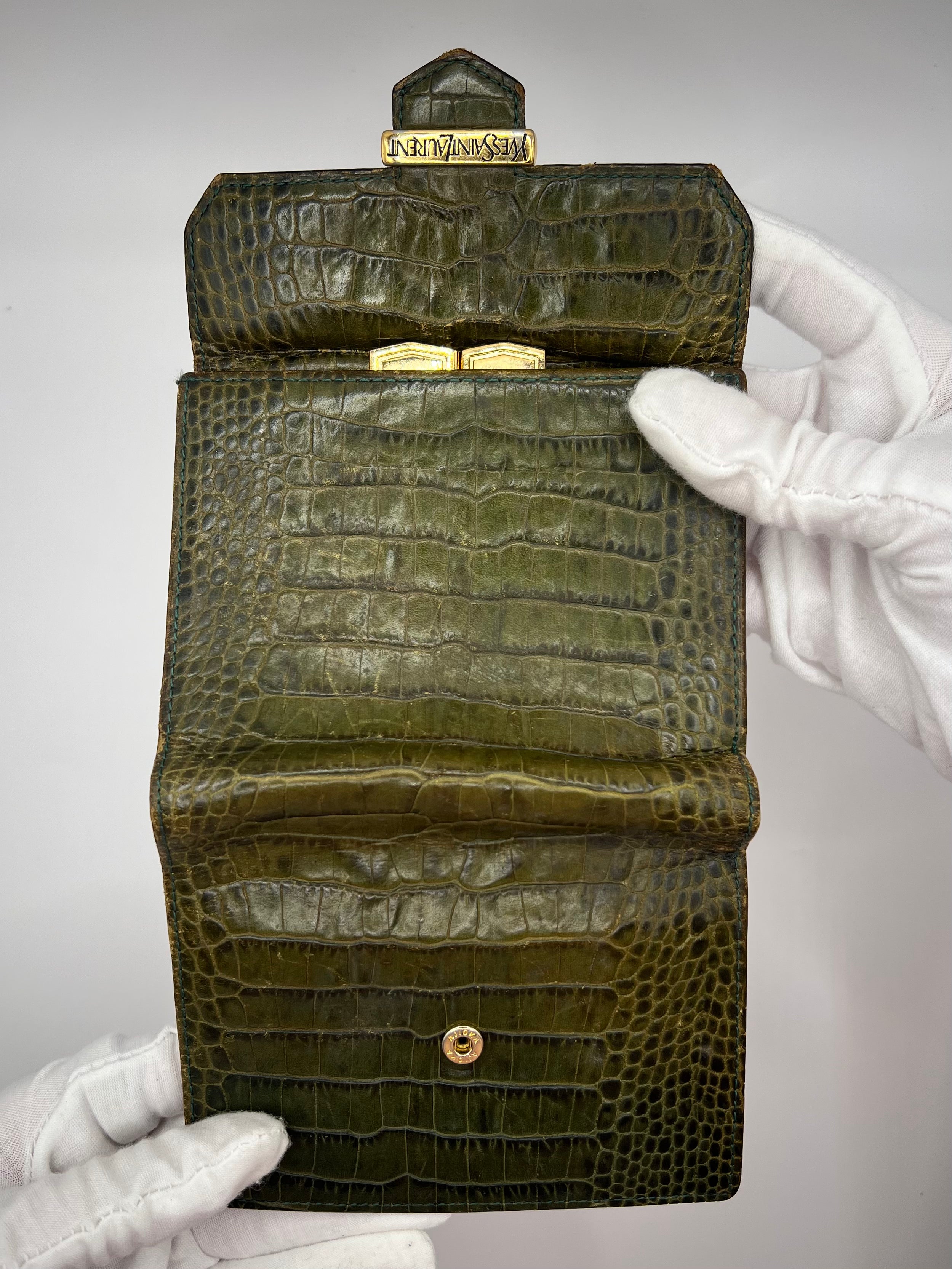 Yves Saint Laurent Olive Crocodile-Embossed Leather wallet