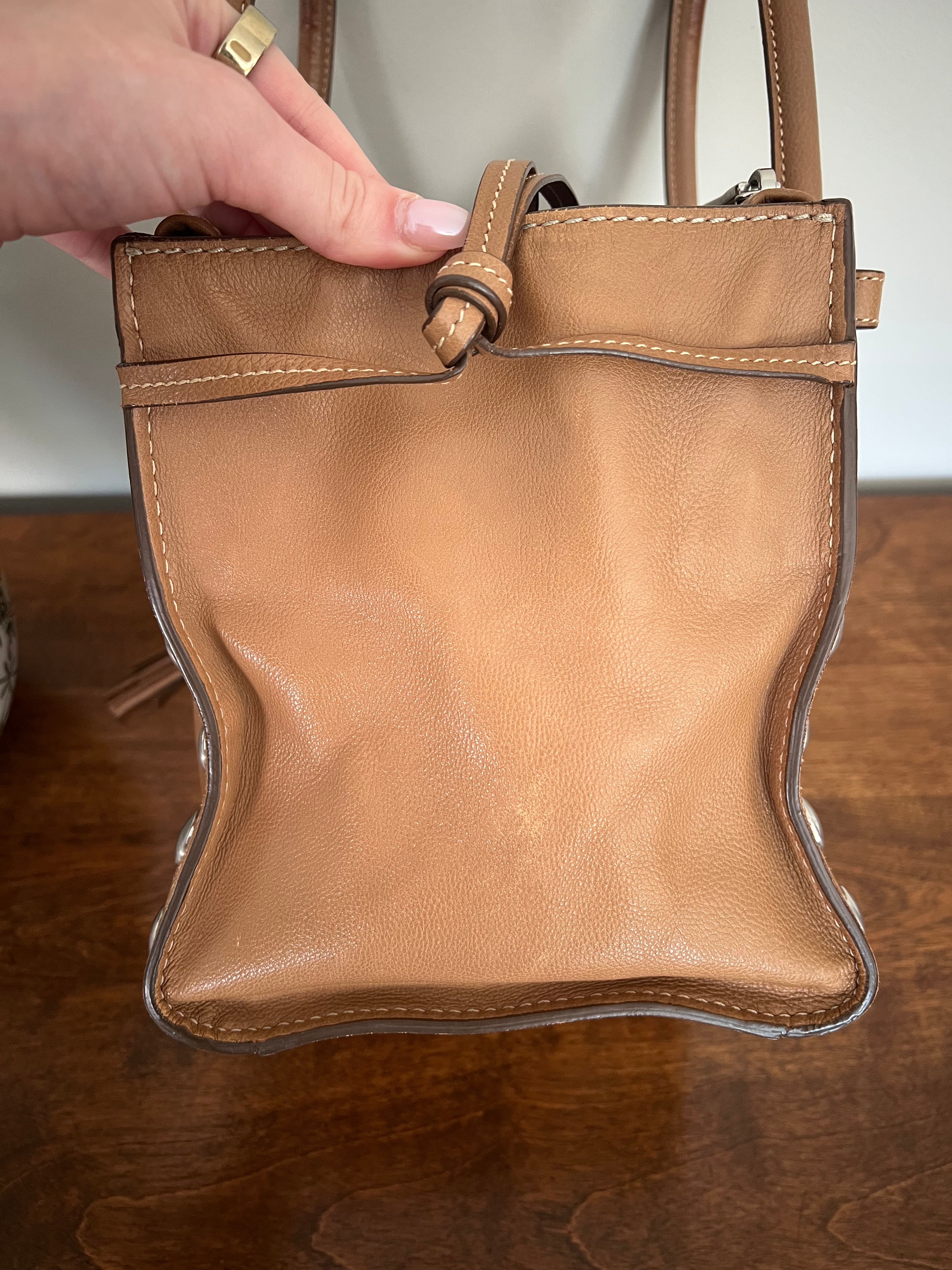 Prada Glace Calf Studded Bauletto Tote in Caramel