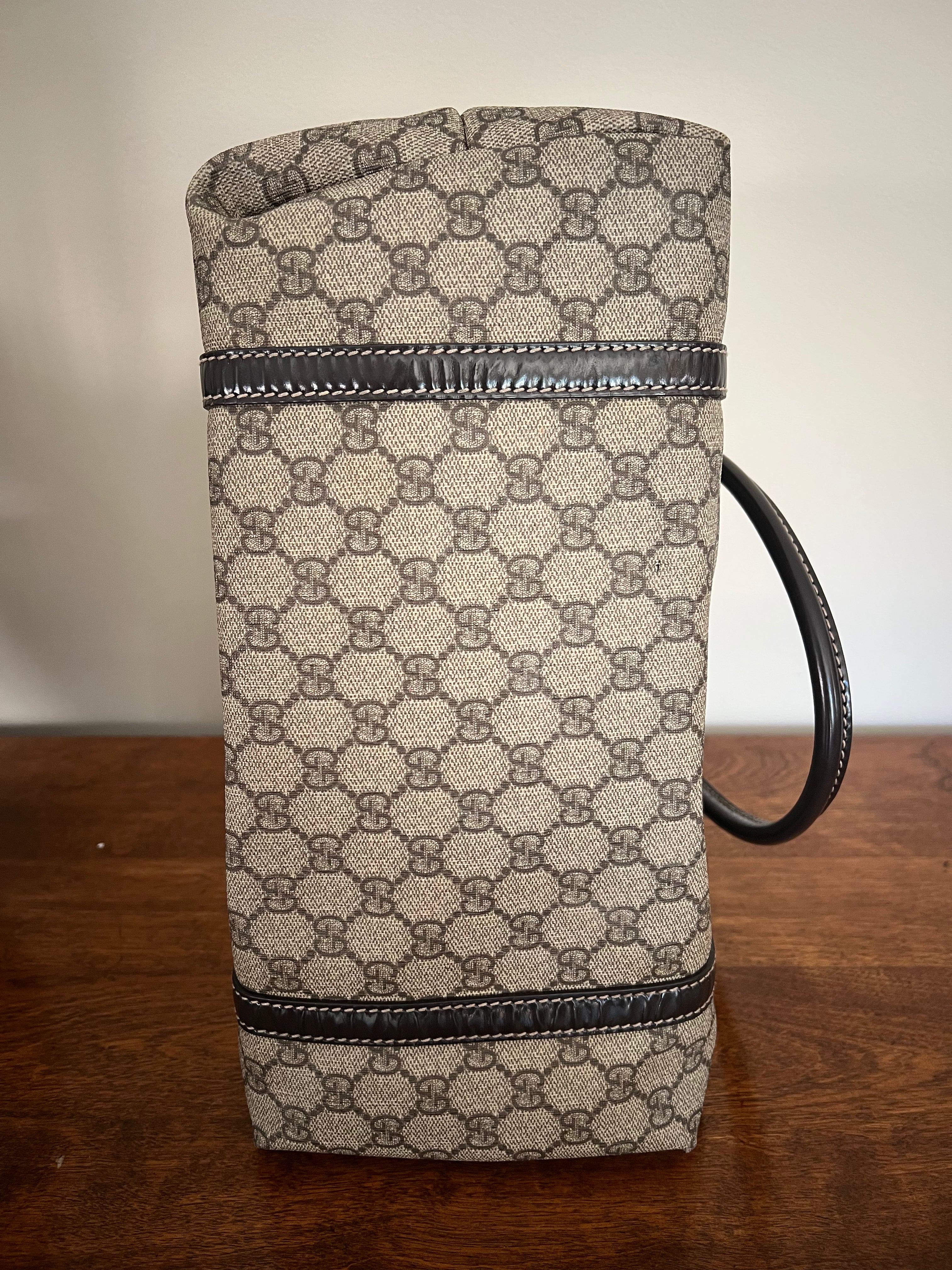 Gucci GG Canvas Tote with Brown Patent Leather Trim